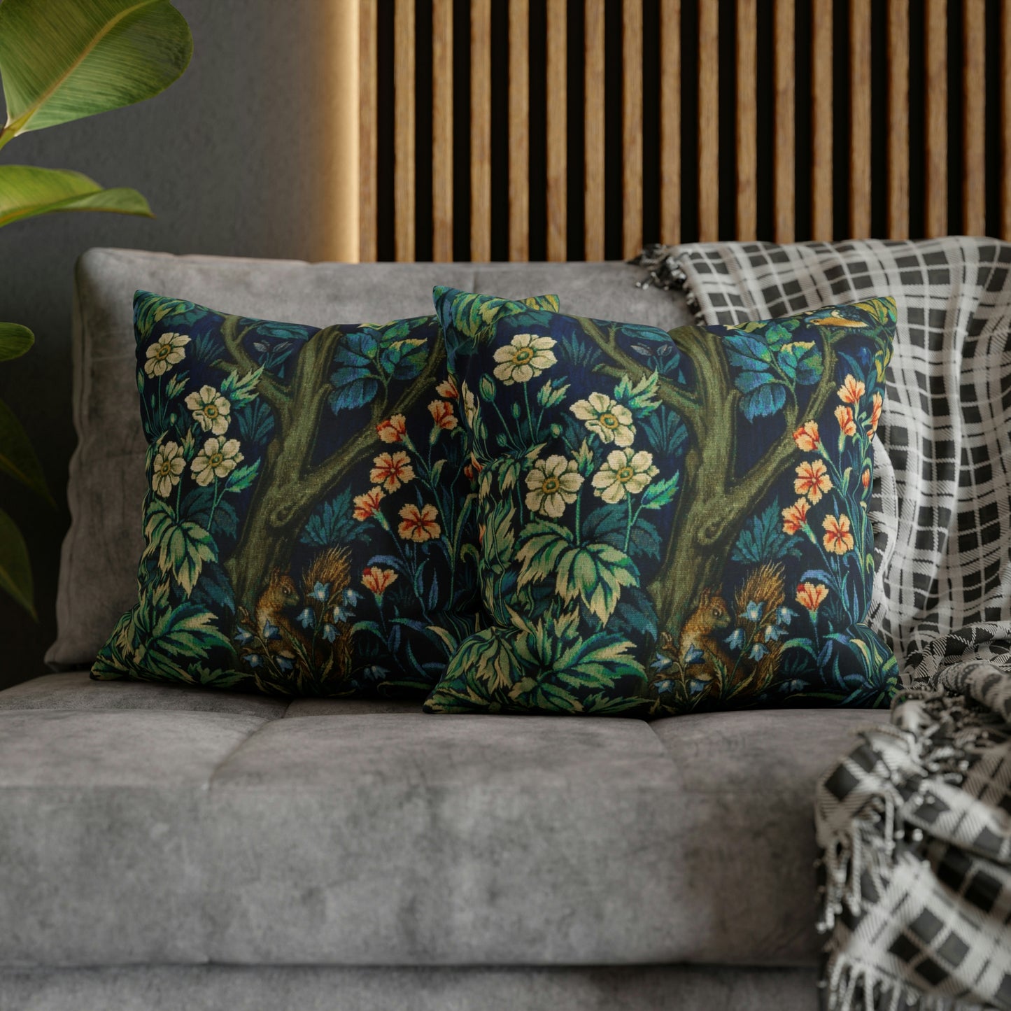 Cushion Cover inspired by William Morris - Pheasant and Squirrel Collection (Squirrel) - Blue