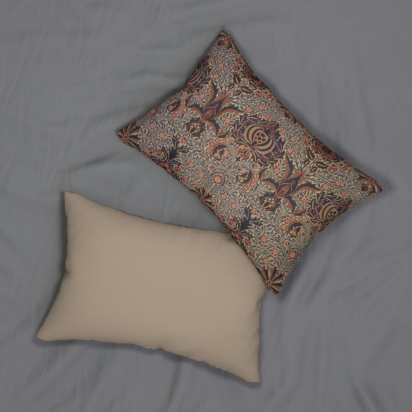A rectangular lumbar cushion with a William Morris & Co floral pattern in a multicolour design, featuring a concealed zipper.