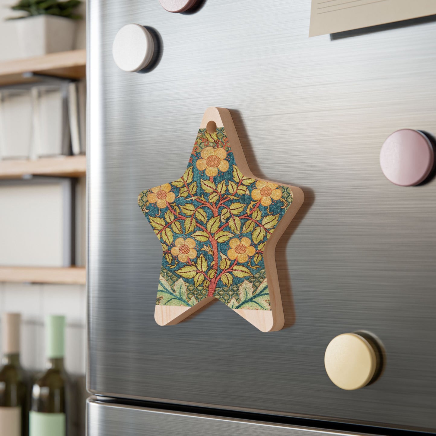Wooden Christmas Ornaments inspired by William Morris - Rose Wreath Collection