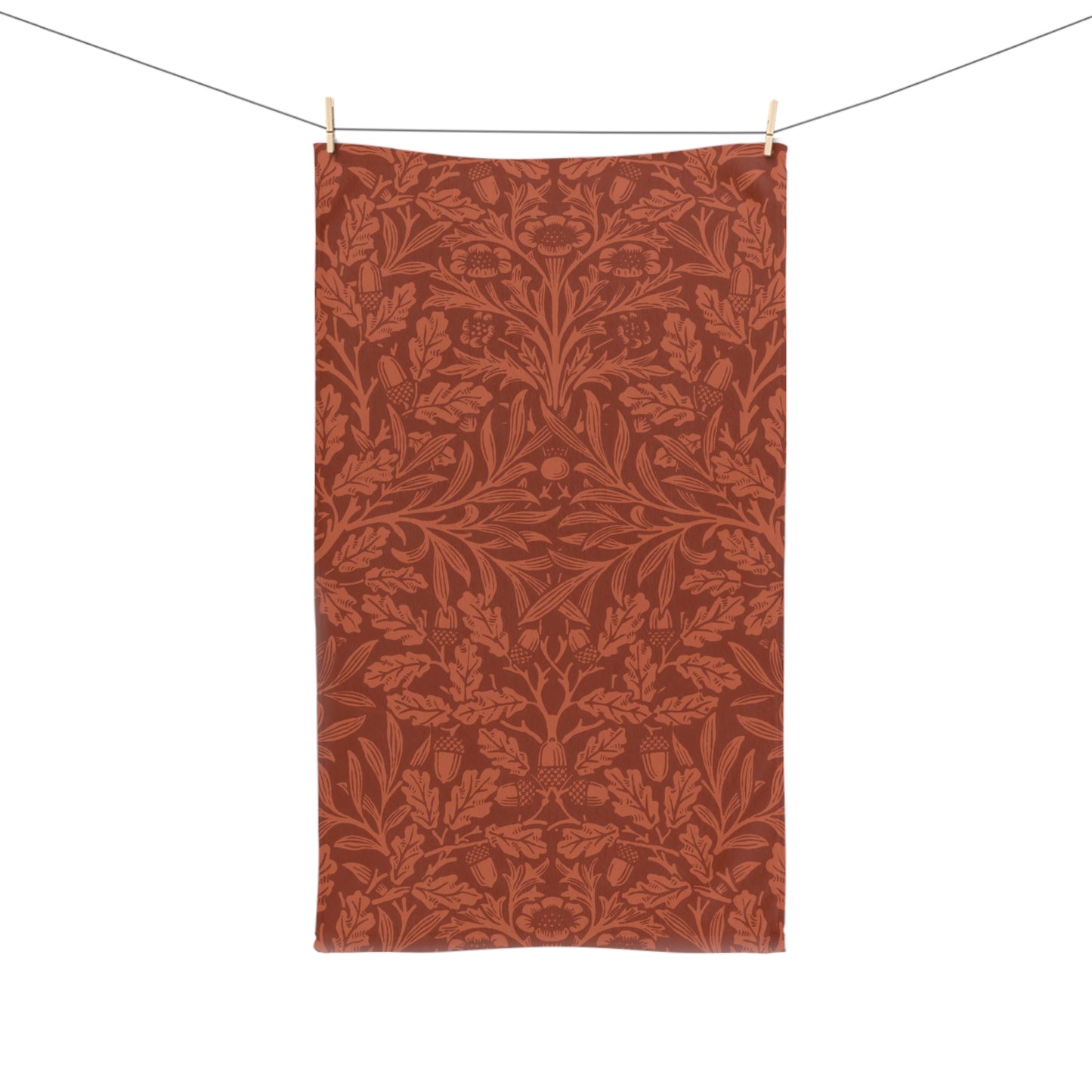 Bathroom Hand Towel inspired by William Morris - Acorns & Oak Leaves Collection (Rust)