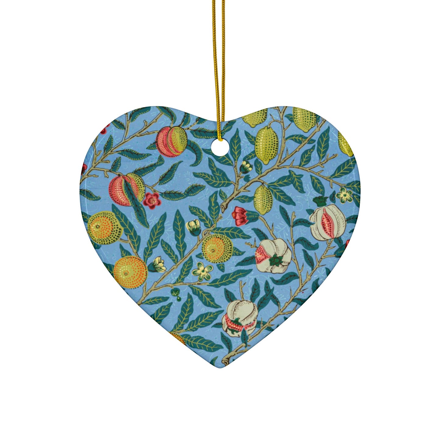 Ceramic Christmas Ornaments inspired by William Morris - Four Fruits Collection (Sky) - Double Sided Print: 1pc, 3pcs, 5pcs, 10pcs