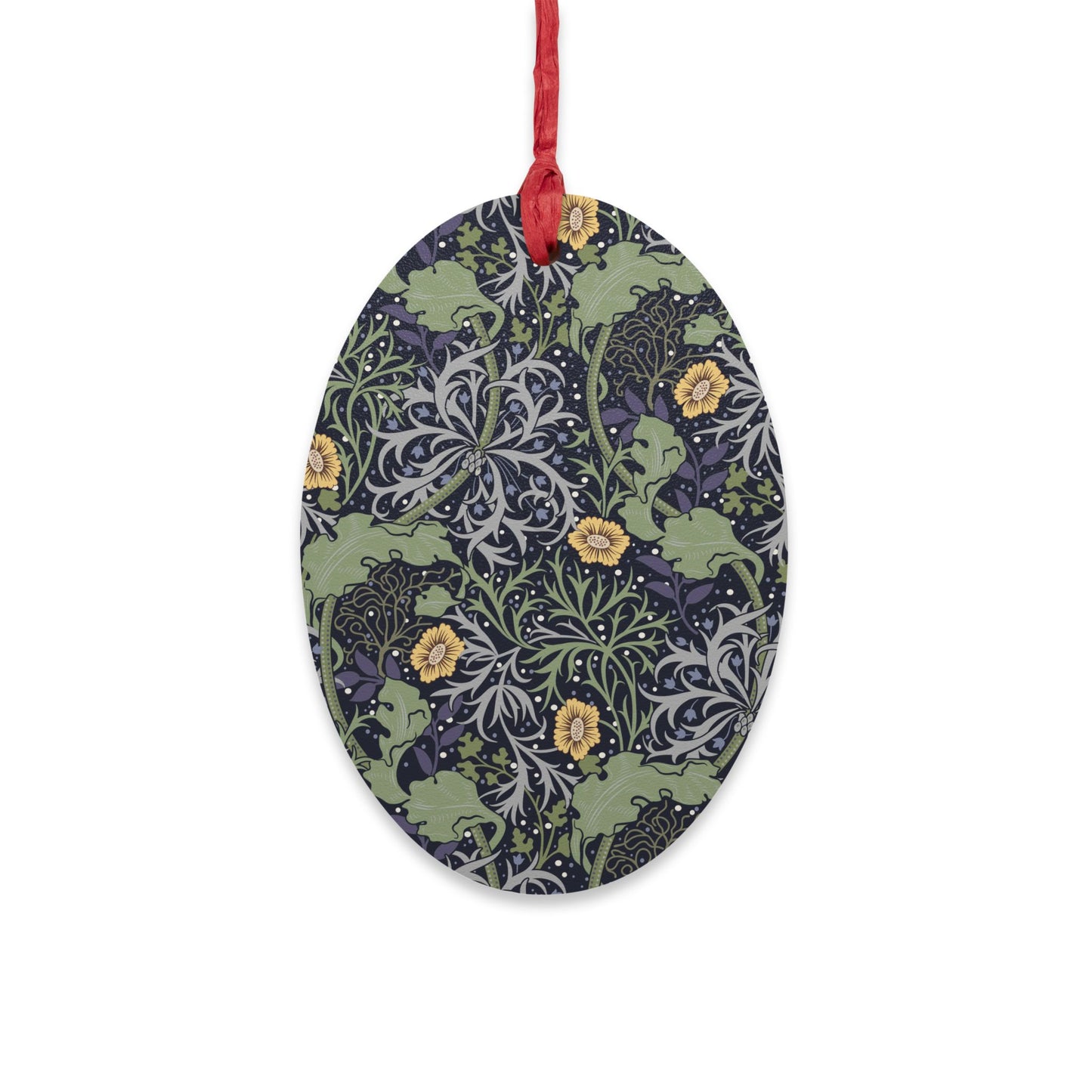Wooden Christmas Ornaments inspired by William Morris - Seaweed Collection (Yellow Flower)
