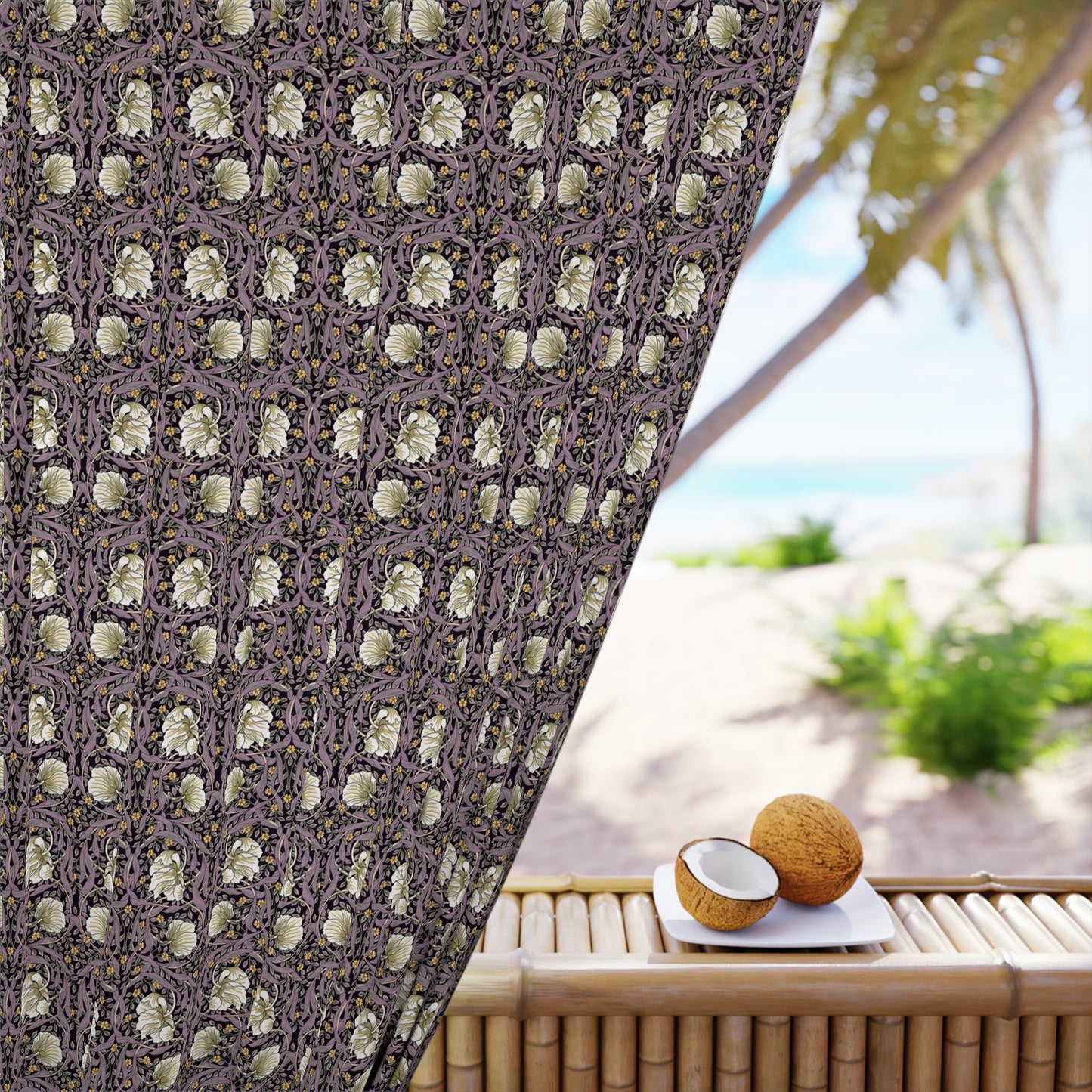 Blackout Window Curtain inspired by William Morris (1 Piece) - Pimpernel Collection (Rosewood)
