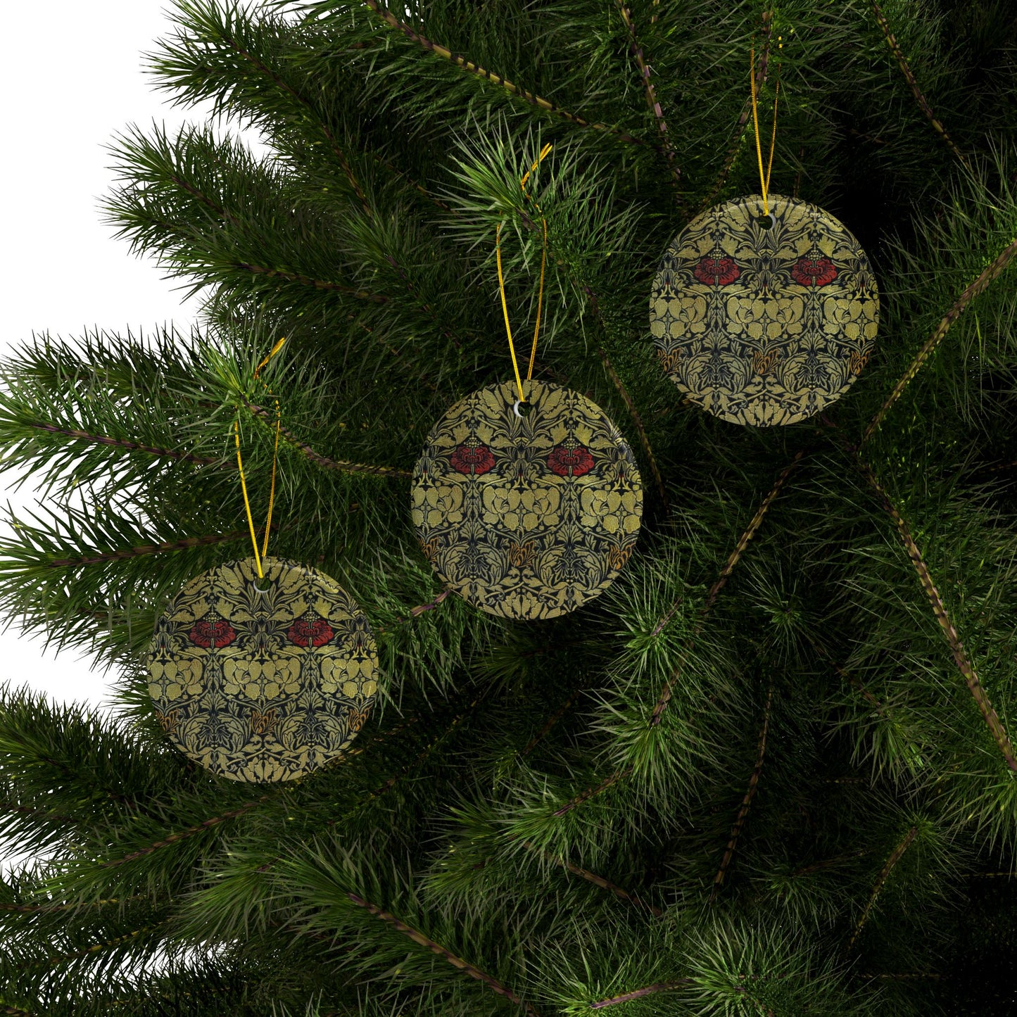 Ceramic Christmas Ornaments inspired by William Morris - Tulip & Rose Collection - Double Sided Print: 1pc, 3pcs, 5pcs, 10pcs