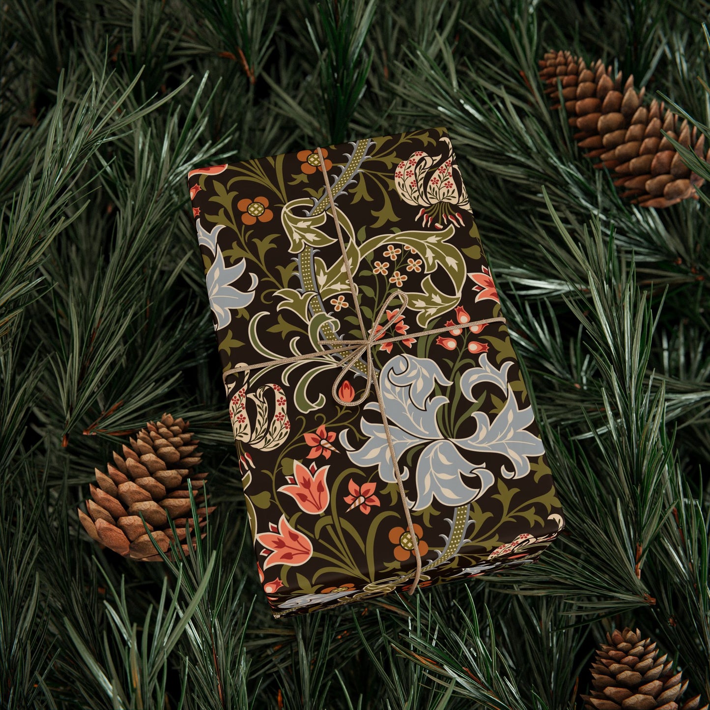 Christmas Wrapping Paper inspired by William Morris - Golden Lily Collection (Midnight)