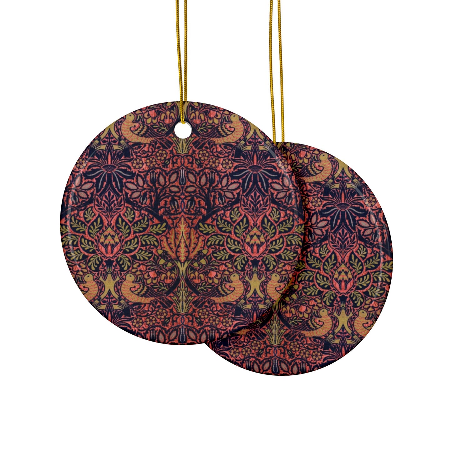 Ceramic Christmas Ornaments inspired by William Morris - Dove & Rose Collection - Double Sided Print: 1pc, 3pcs, 5pcs, 10pcs