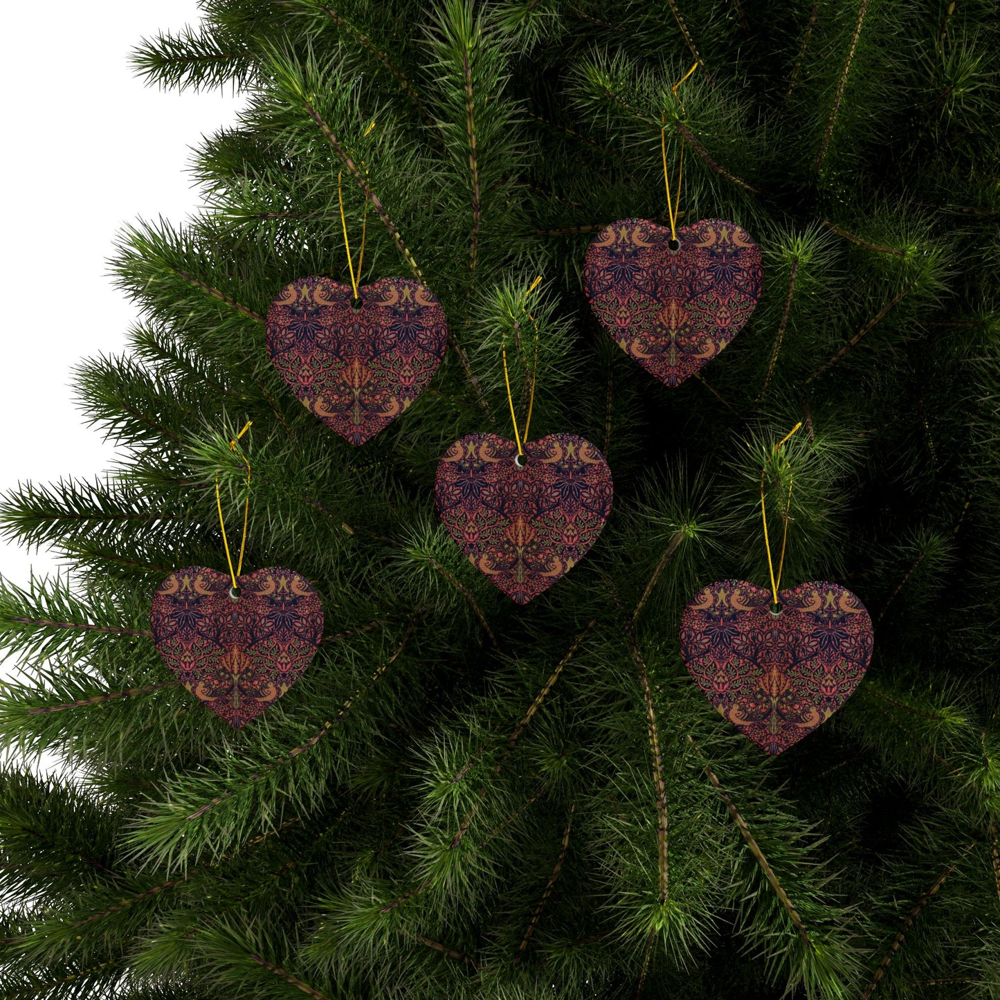 Ceramic Christmas Ornaments inspired by William Morris - Dove & Rose Collection - Double Sided Print: 1pc, 3pcs, 5pcs, 10pcs