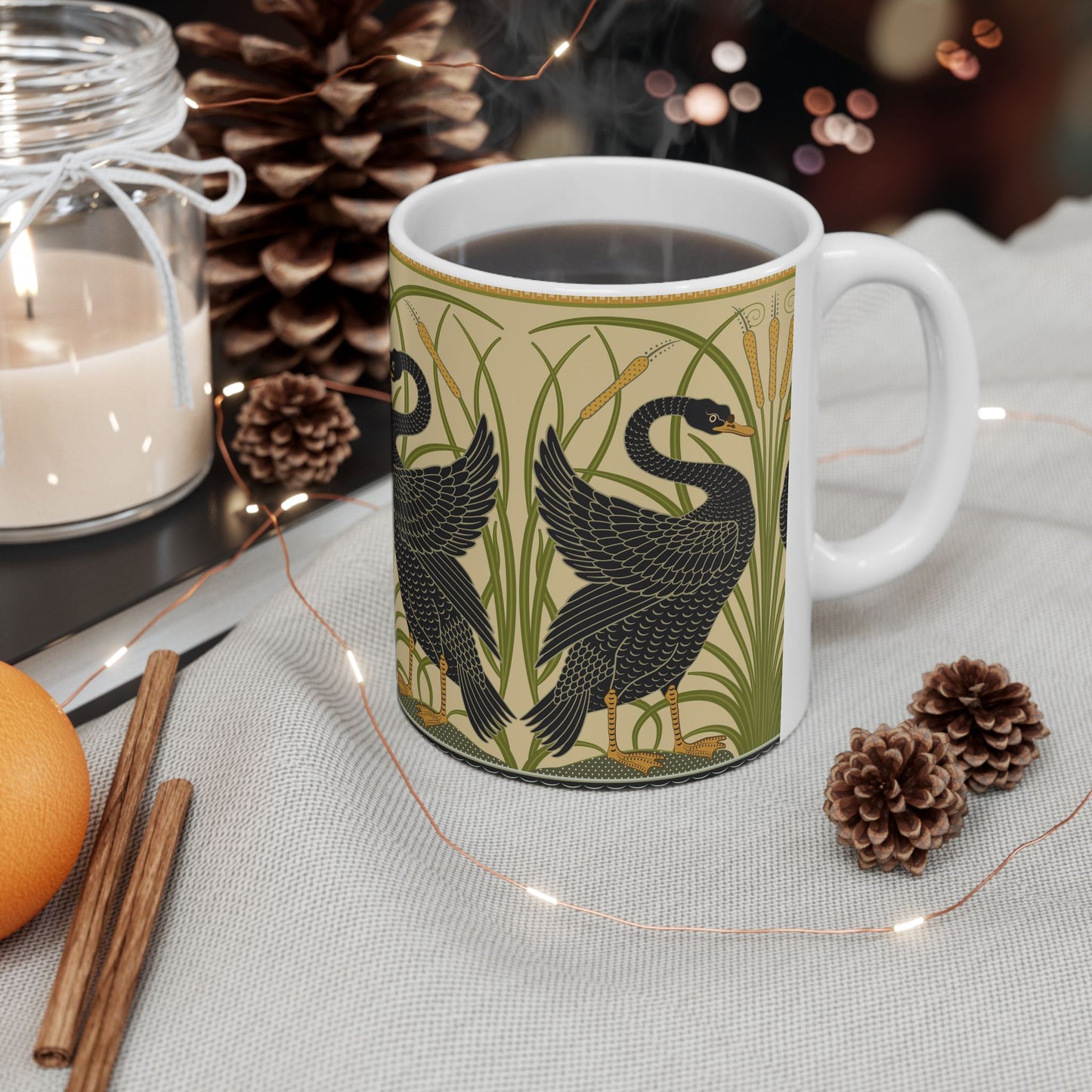 Ceramic Mug inspired by William Morris - Black Swan Collection (Cygnus Aatratus)