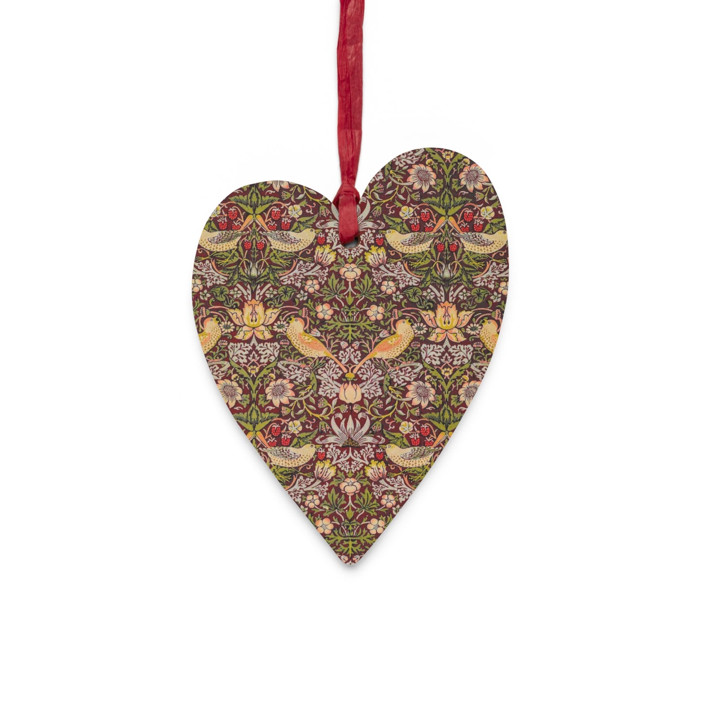 William Morris & Co Wooden Christmas Ornaments - Strawberry Thief Collection (Crimson)