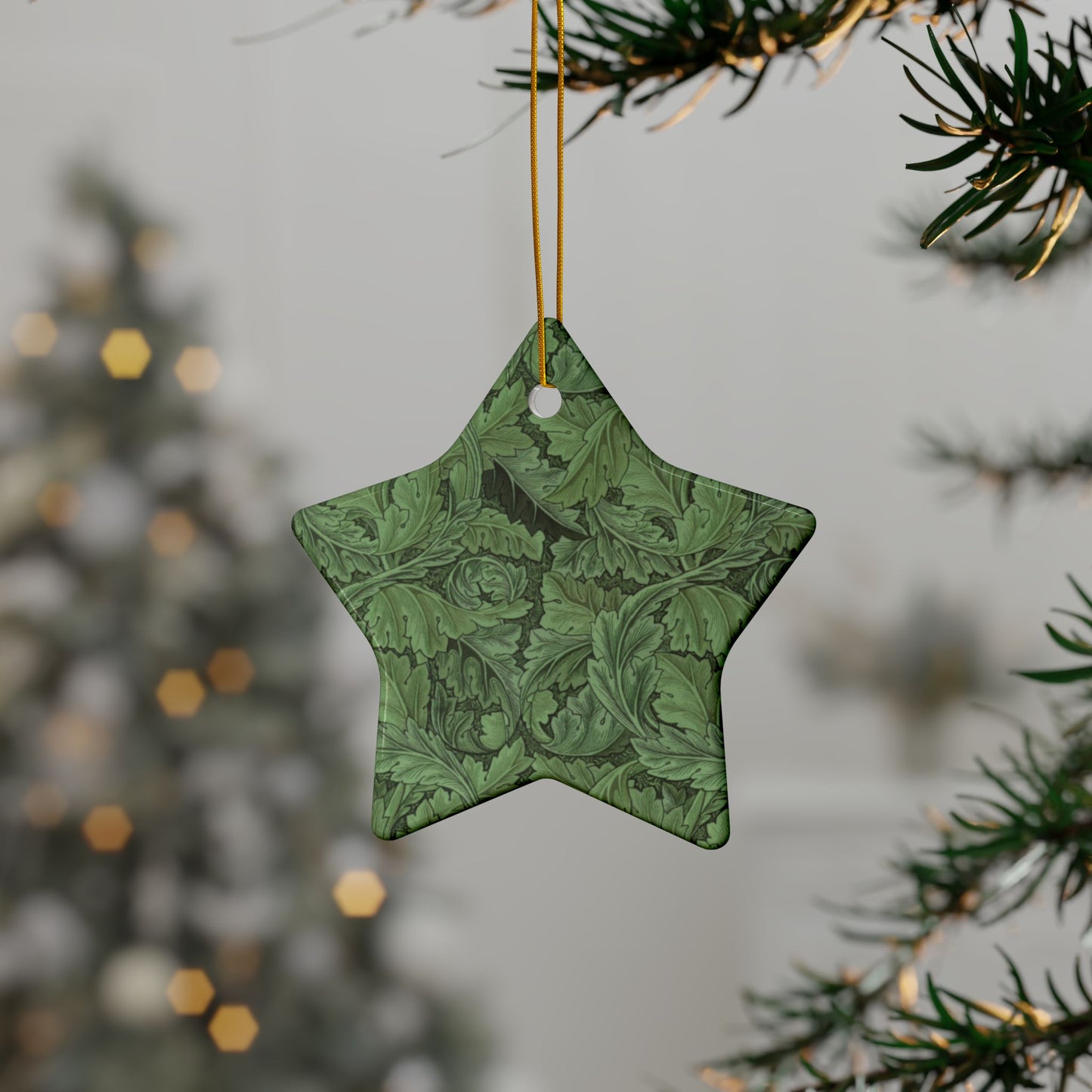 Ceramic Christmas Ornaments inspired by William Morris - Acanthus Collection (Green) - Double Sided Print: 1pc, 3pcs, 5pcs, 10pcs