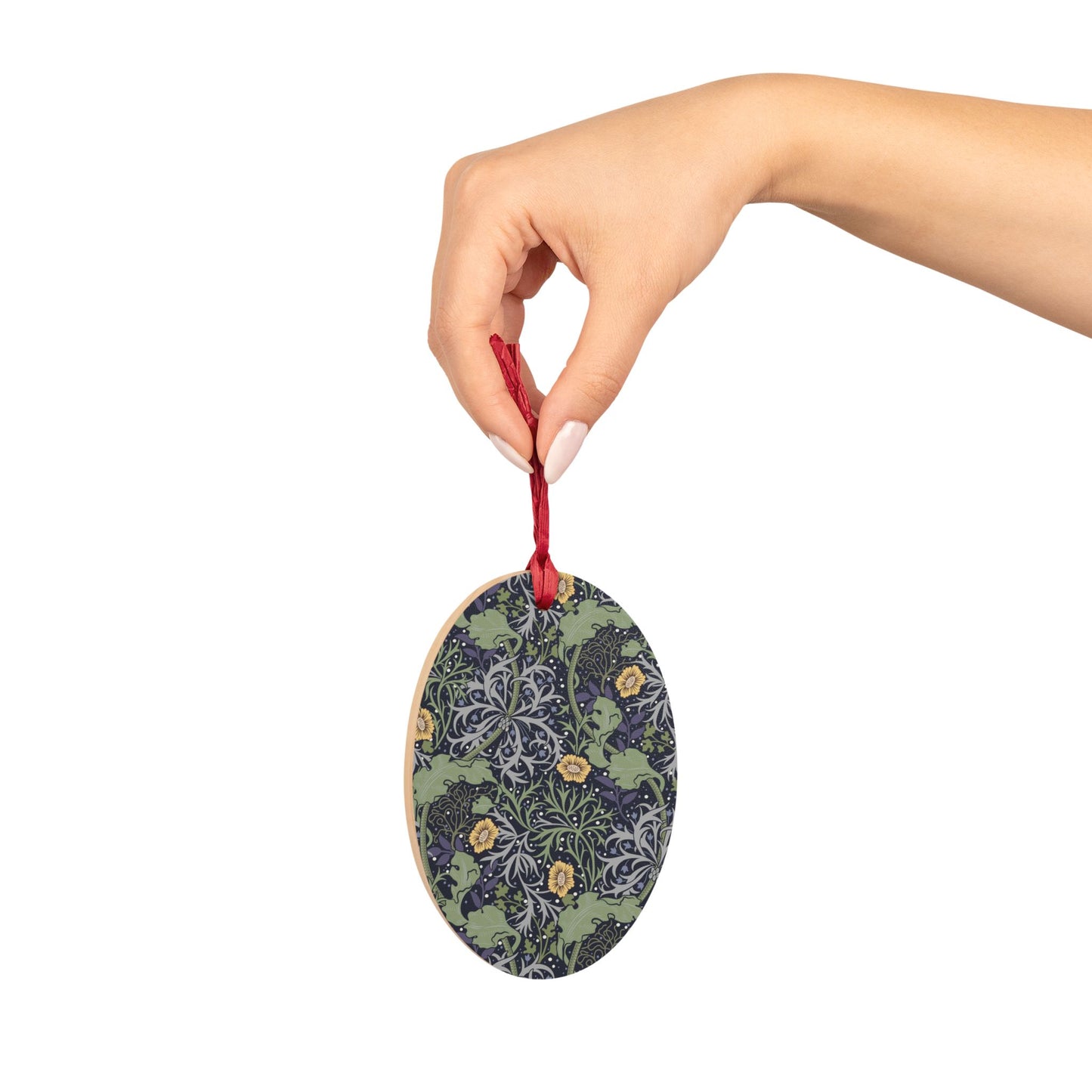 Wooden Christmas Ornaments inspired by William Morris - Seaweed Collection (Yellow Flower)