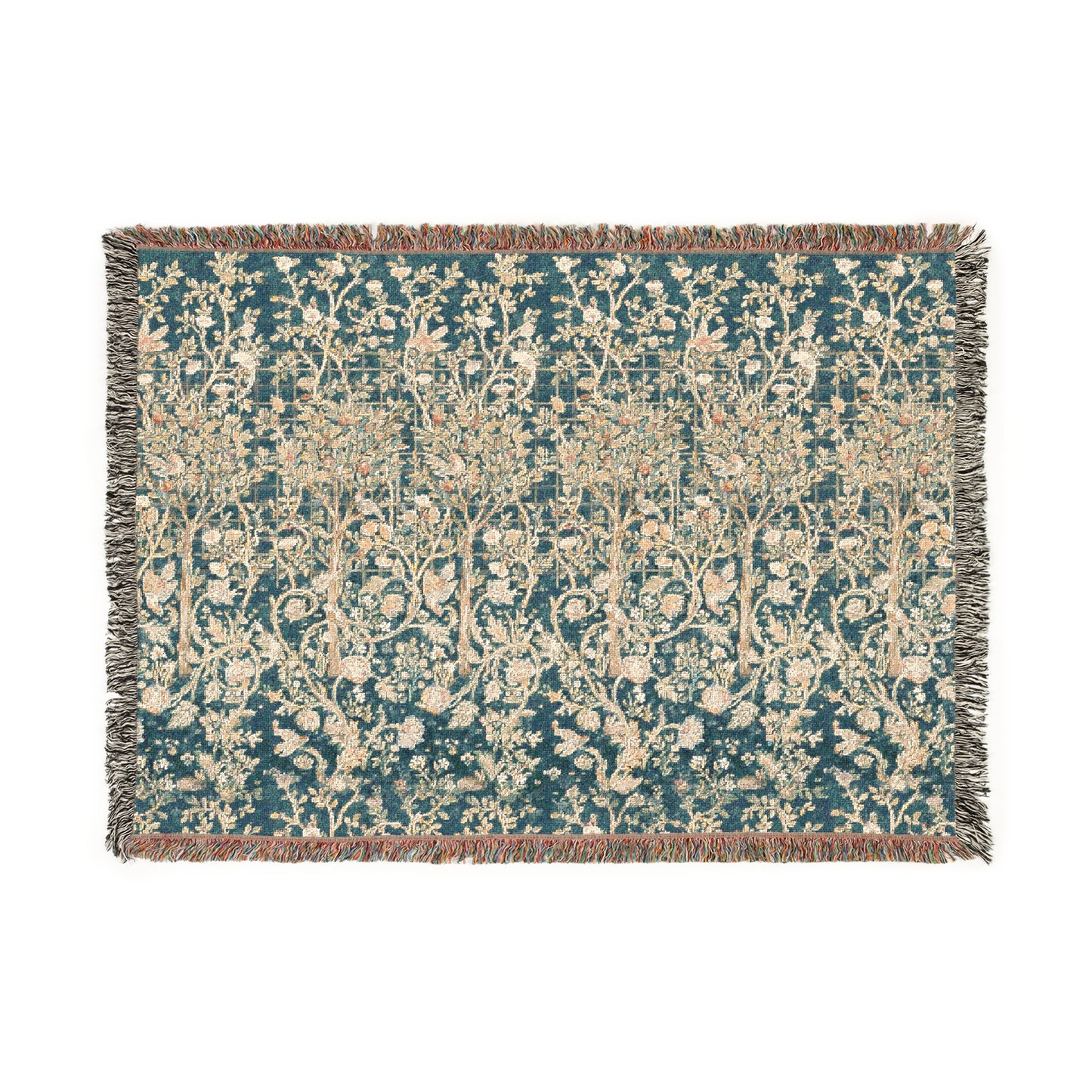 Woven Cotton Blanket inspired by William Morris - Melsetter Collection (Evergreen Teal)