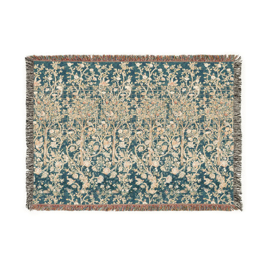 Woven Cotton Blanket inspired by William Morris - Melsetter Collection (Evergreen Teal)