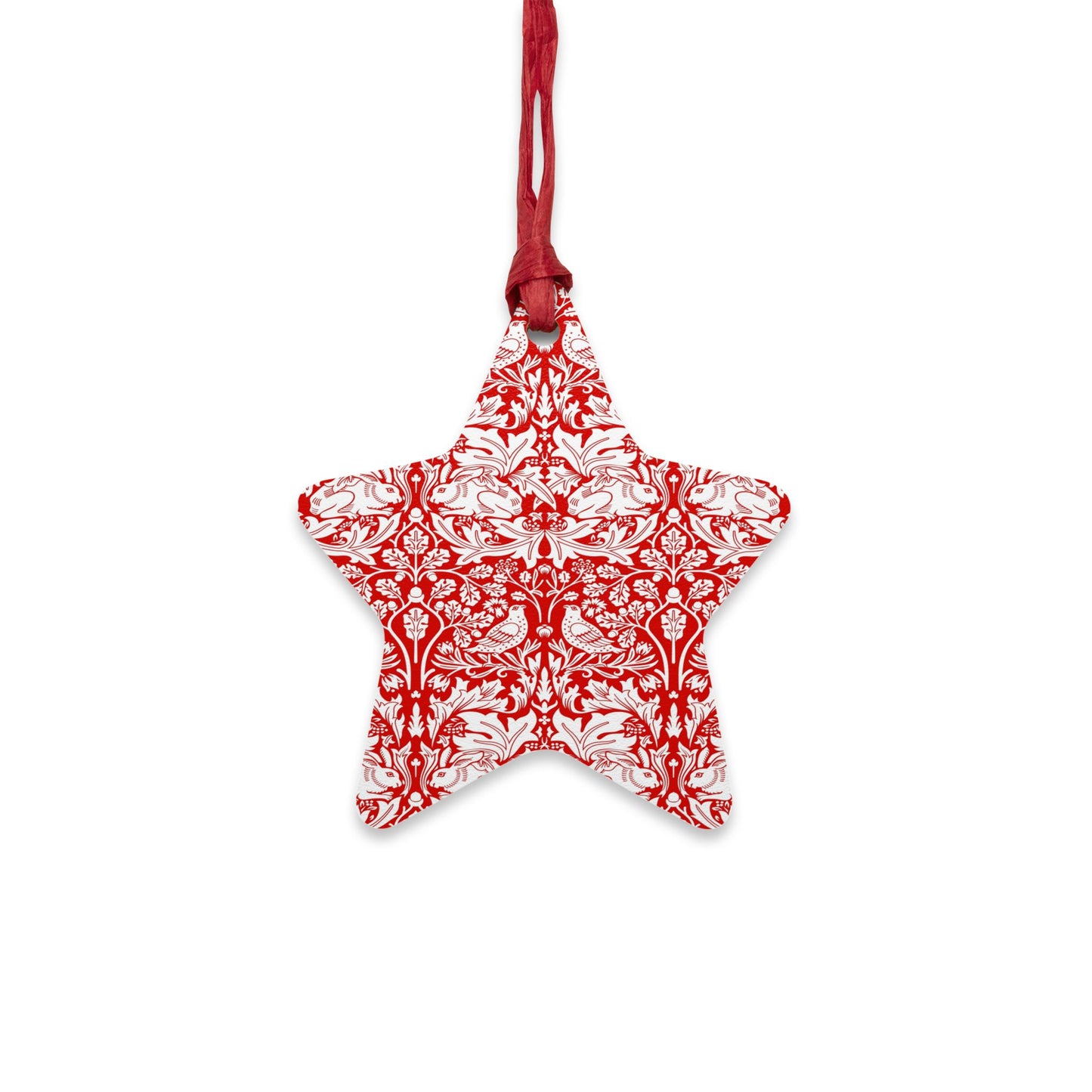 Wooden Christmas Ornaments inspired by William Morris - Brer Rabbit Collection (Red)