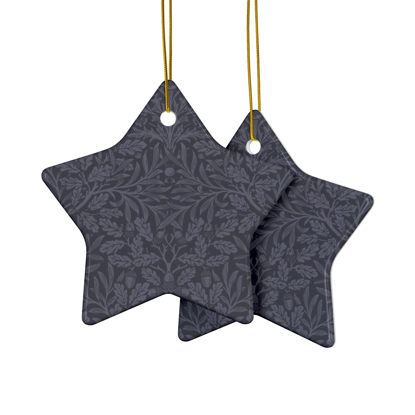 Ceramic Christmas Ornaments inspired by William Morris - Acorn & Oak Leaves (Smoky Blue) Collection - Double Sided Print: 1pc, 3pcs, 5pcs, 10pcs