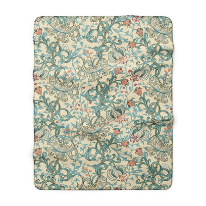 Sherpa Fleece Blanket inspired by William Morris - Golden Lily Collection (Mineral)