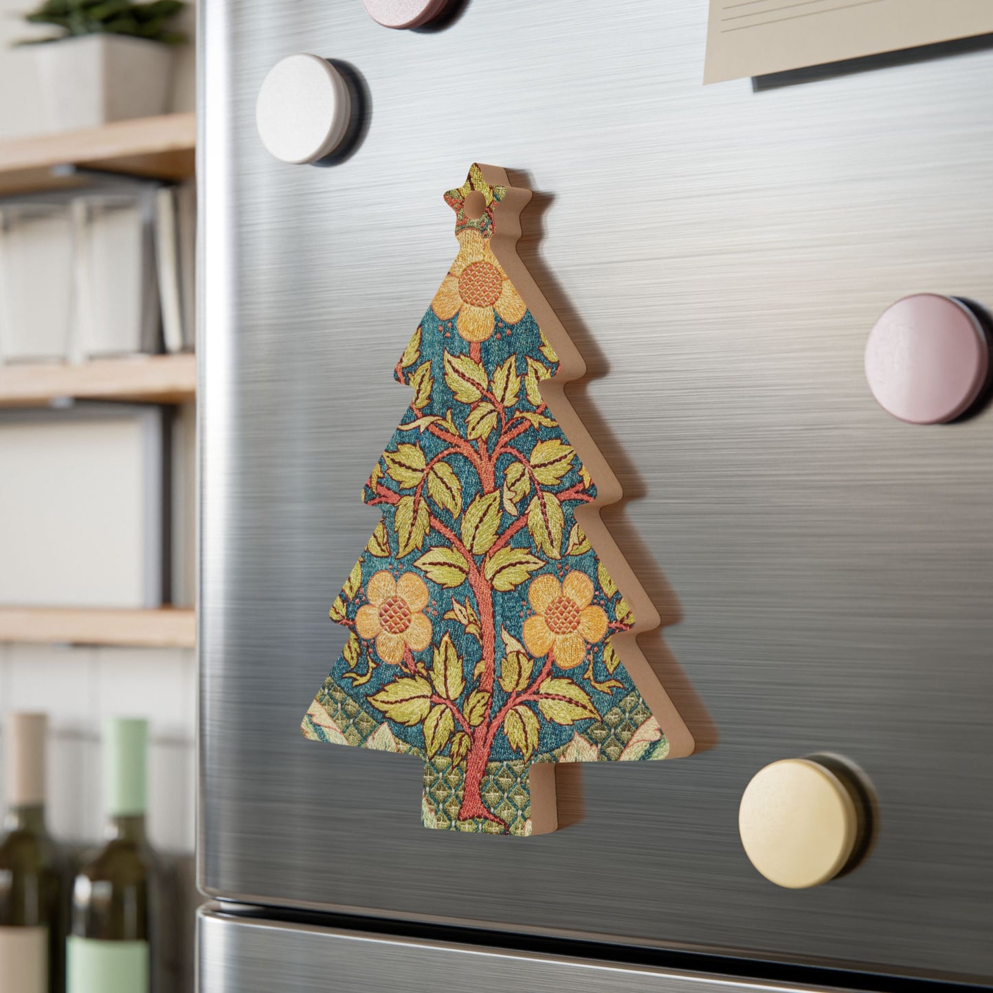 Wooden Christmas Ornaments inspired by William Morris - Rose Wreath Collection
