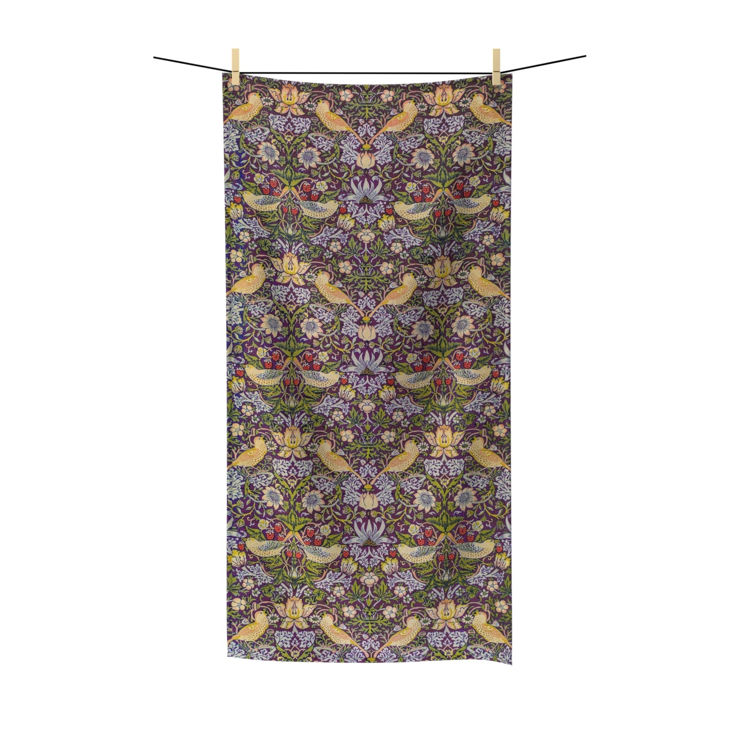 Luxury Polycotton Towel inspired by William Morris - Strawberry Thief Collection (Damson)