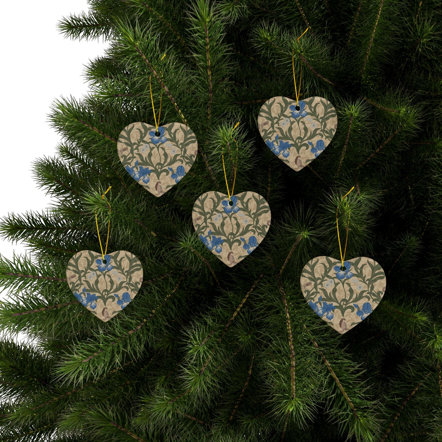 Ceramic Christmas Ornaments inspired by William Morris - Blue Iris Collection - Double Sided Print: 1pc, 3pcs, 5pcs, 10pcs