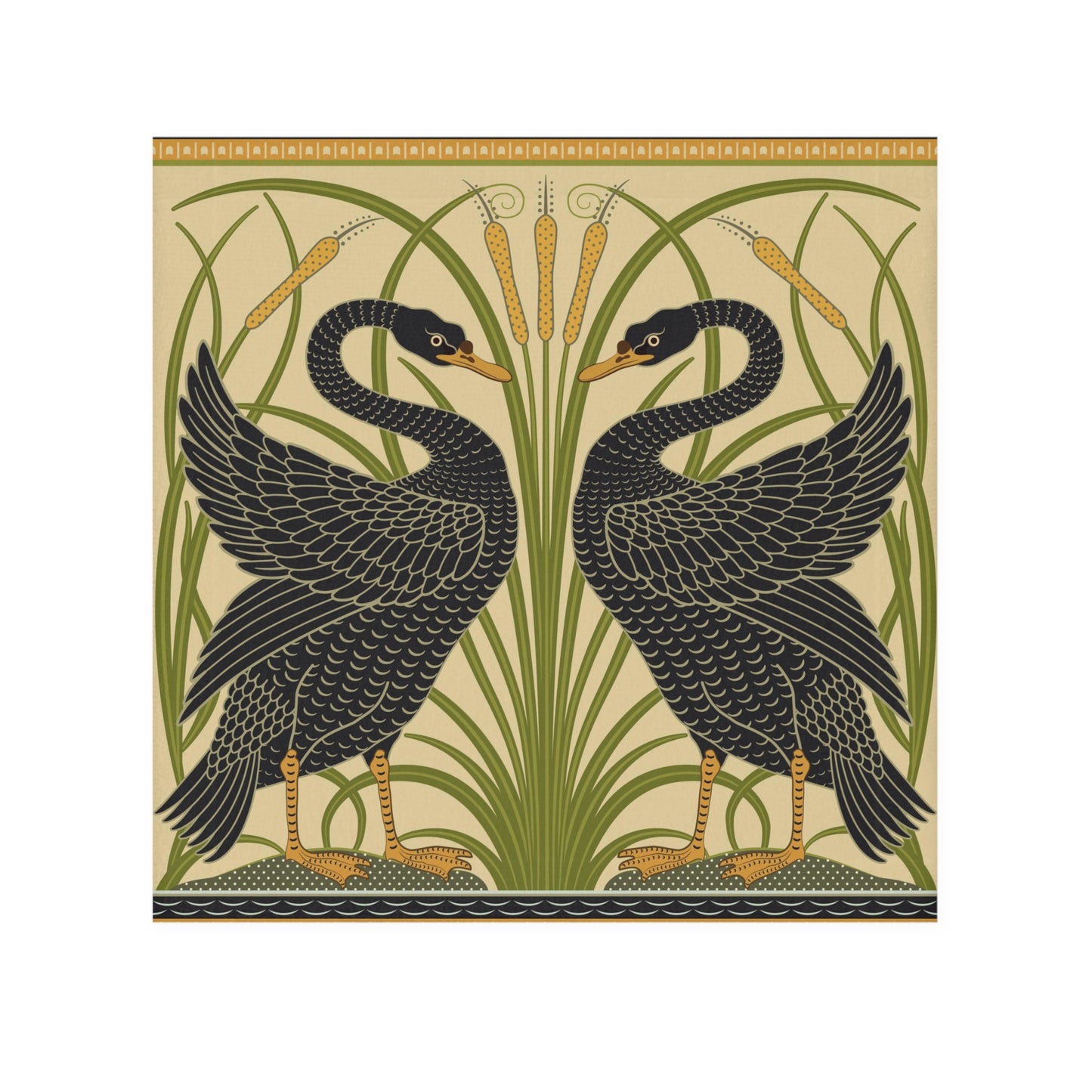 Washcloth inspired by William Morris - Black Swan Collection (Cygnus Aatratus)