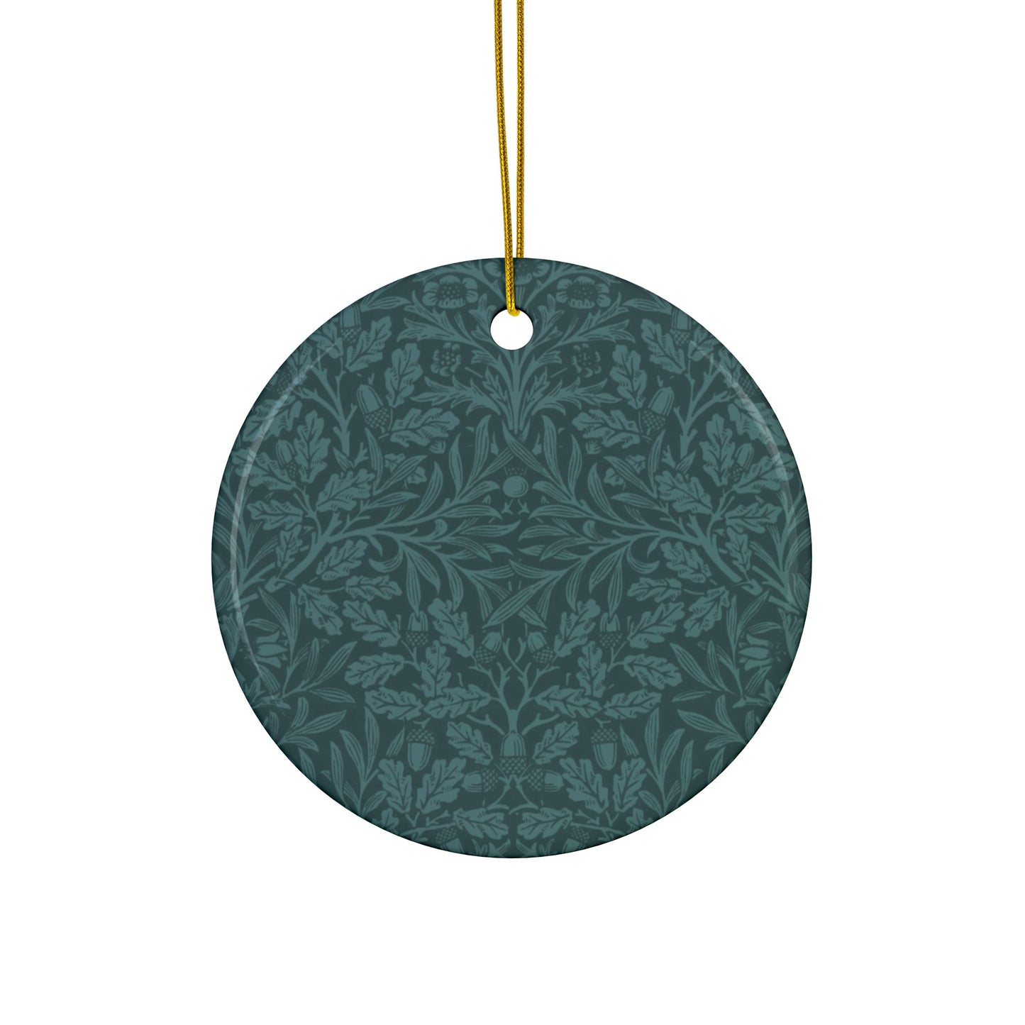 Ceramic Christmas Ornaments inspired by William Morris - Acorn & Oak Leaves (Teal) Collection - Double Sided Print: 1pc, 3pcs, 5pcs, 10pcs