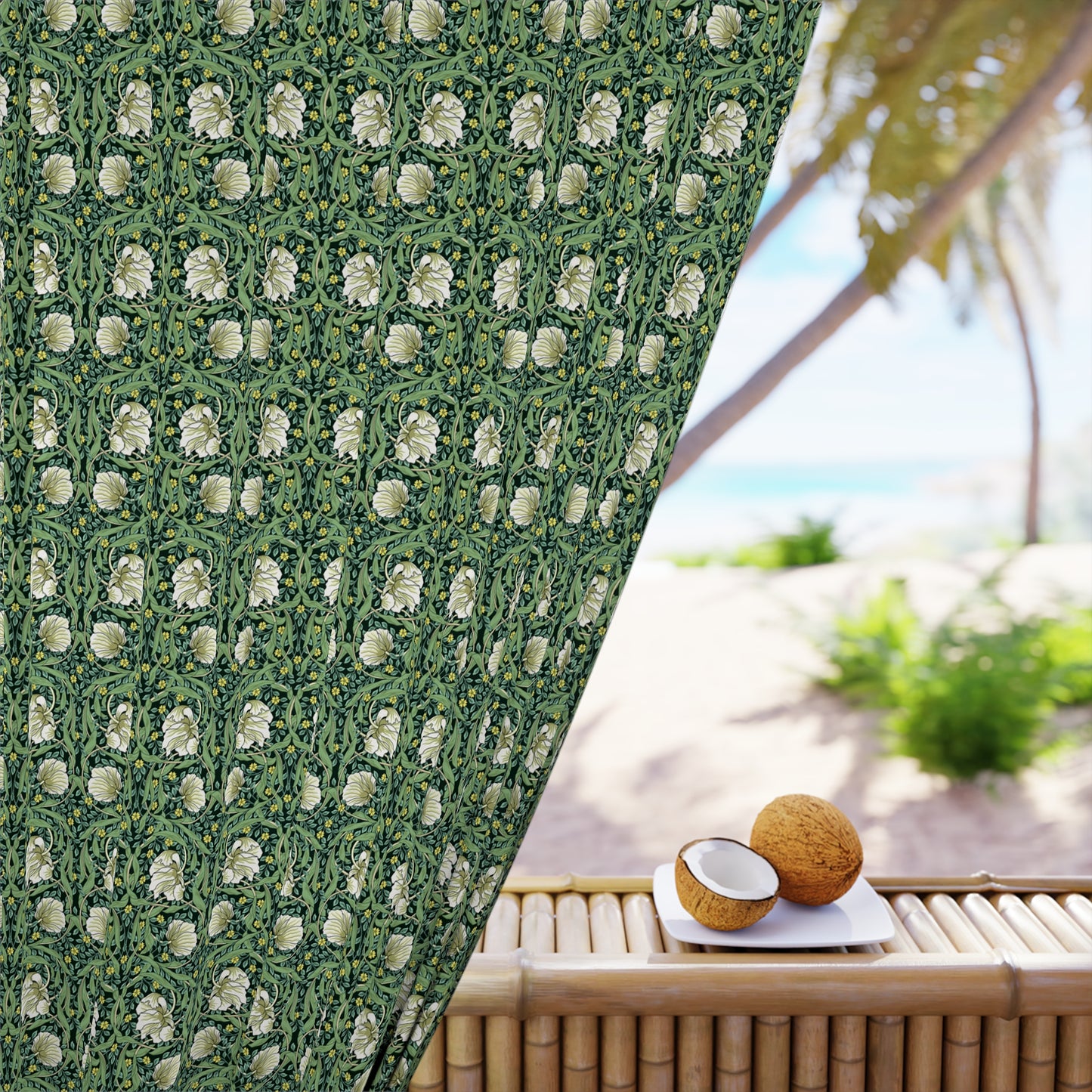 Blackout Window Curtain inspired by William Morris (1 Piece) - Pimpernel Collection (Green)