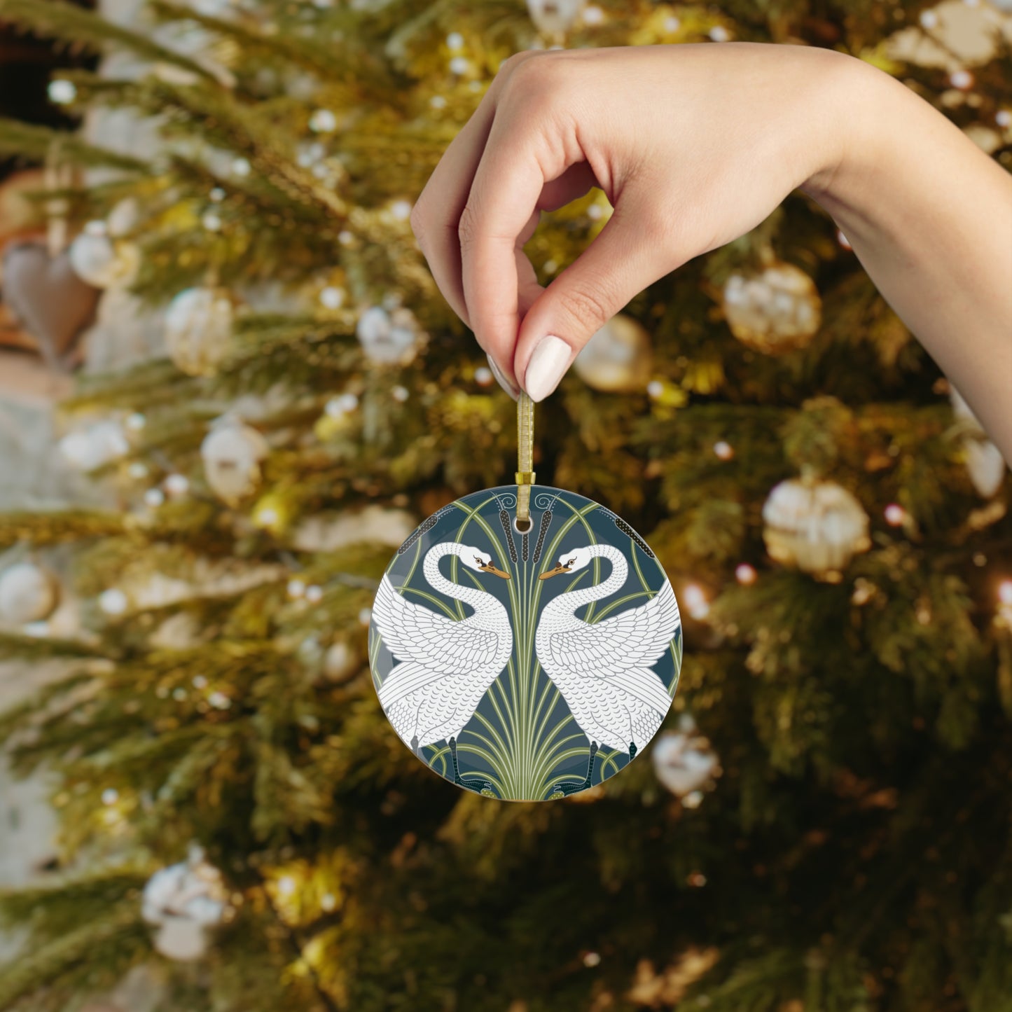 William Morris & Co Christmas Heirloom Glass Ornament - White Swan Collection (Spruce)