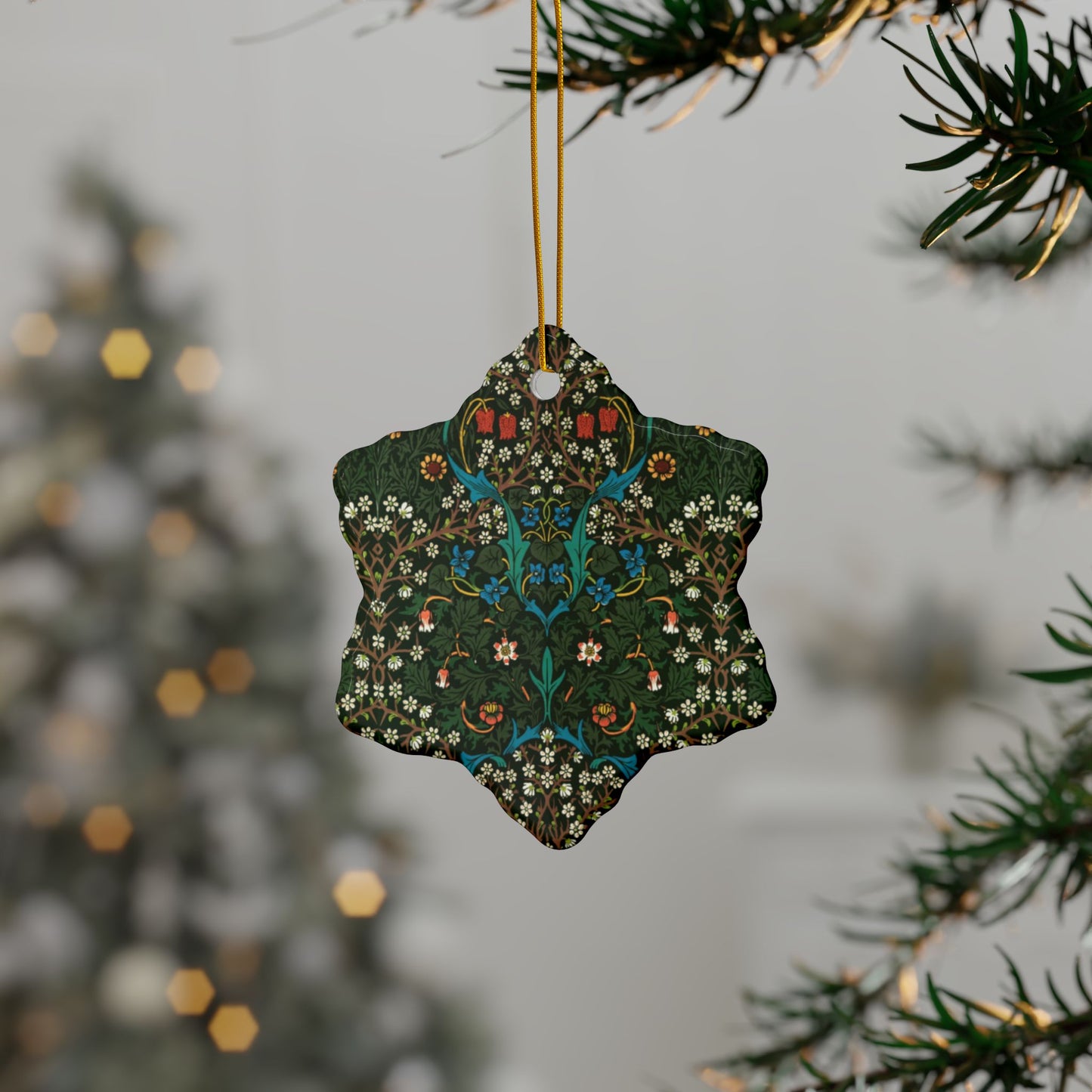 Ceramic Christmas Ornaments inspired by William Morris - Tulip Collection - Double Sided Print: 1pc, 3pcs, 5pcs, 10pcs