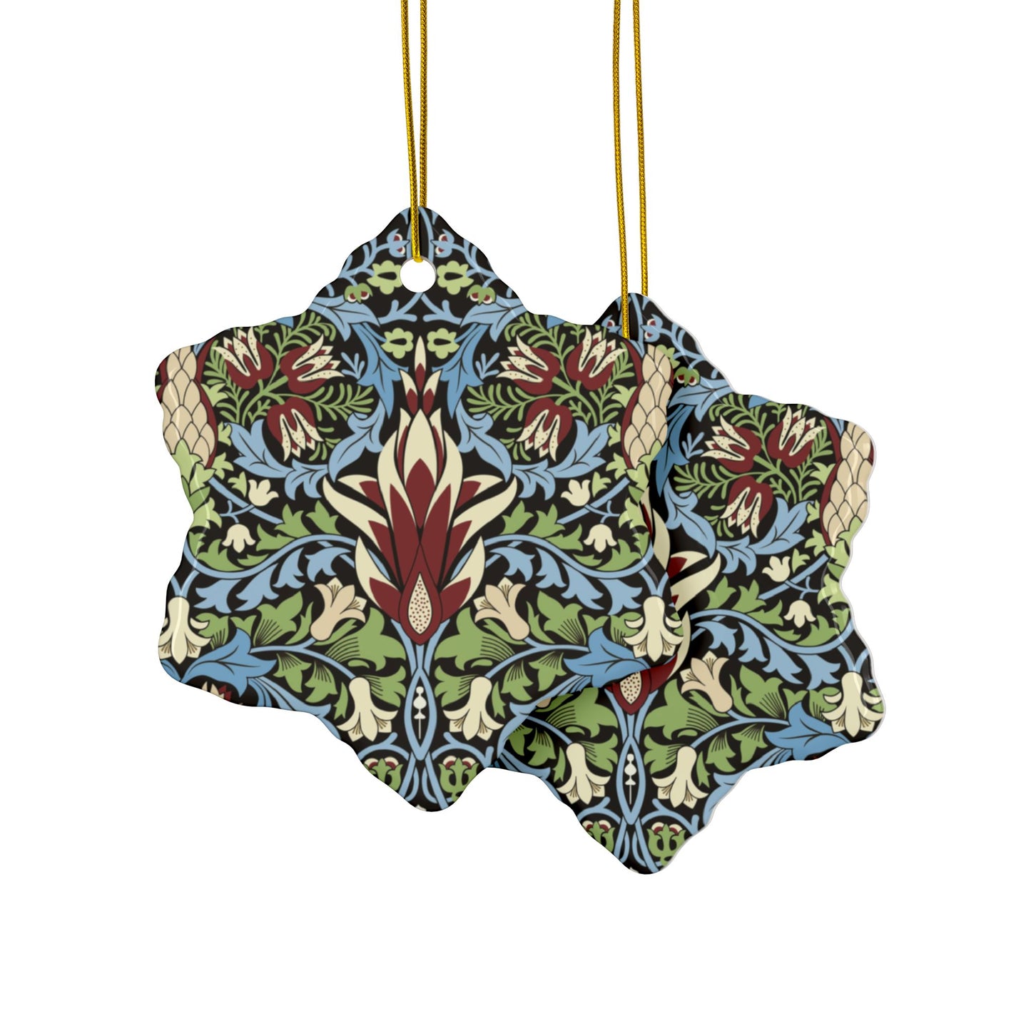 Ceramic Christmas Ornaments inspired by William Morris - Snakeshead Collection - Double Sided Print: 1pc, 3pcs, 5pcs, 10pcs