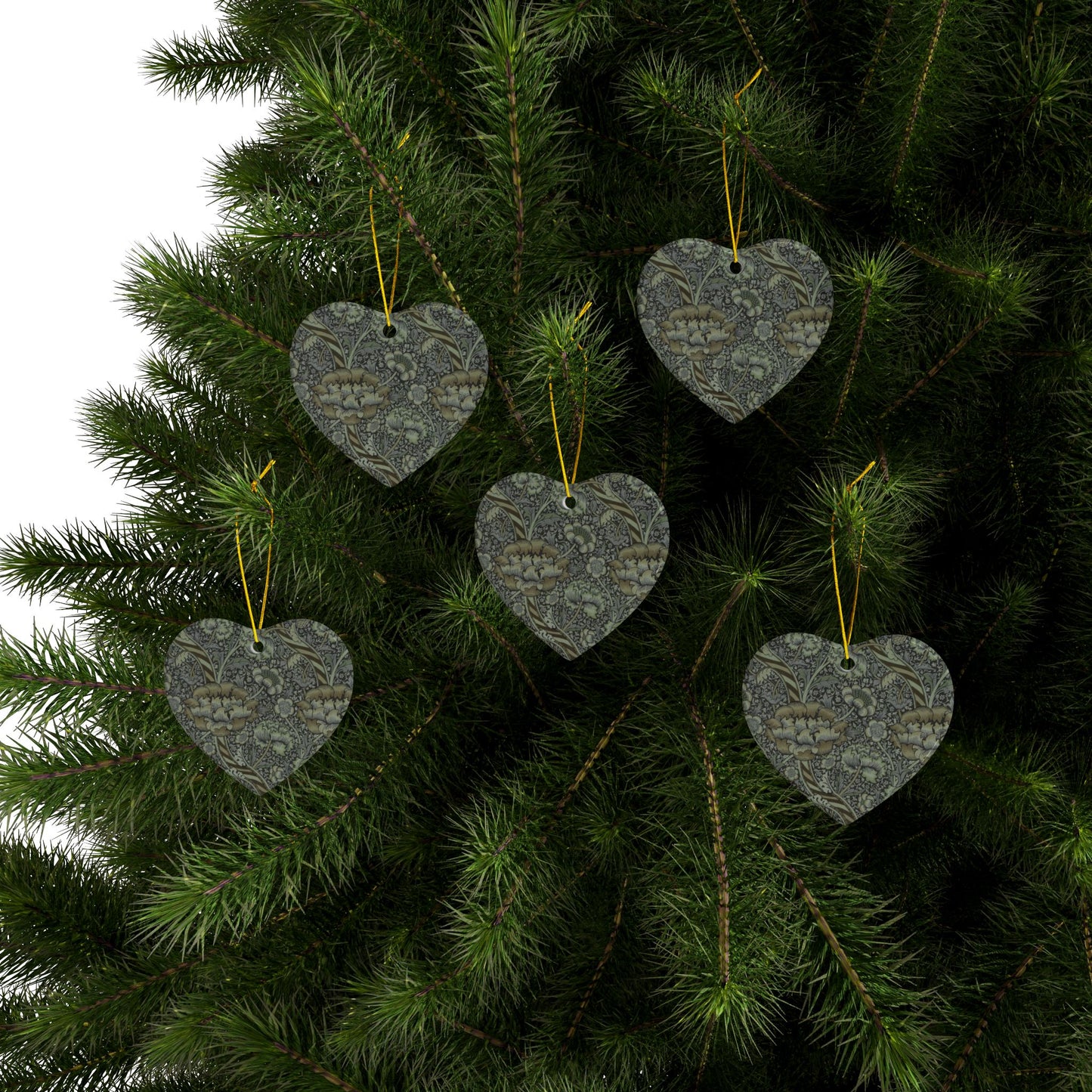 Ceramic Christmas Ornaments inspired by William Morris - Wandle Collection (Grey) - Double Sided Print: 1pc, 3pcs, 5pcs, 10pcs