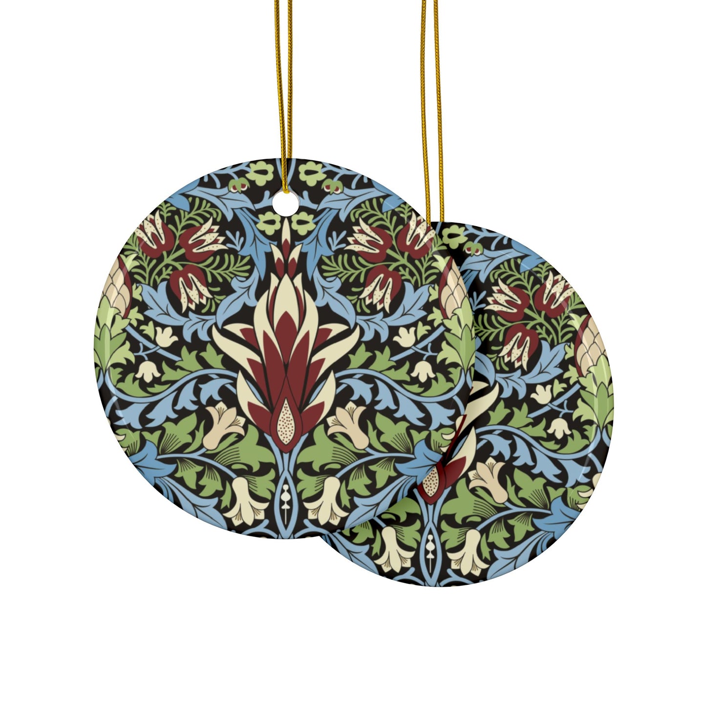 Ceramic Christmas Ornaments inspired by William Morris - Snakeshead Collection - Double Sided Print: 1pc, 3pcs, 5pcs, 10pcs