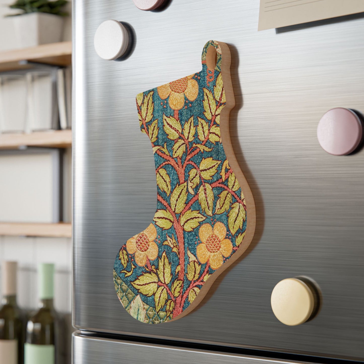 Wooden Christmas Ornaments inspired by William Morris - Rose Wreath Collection