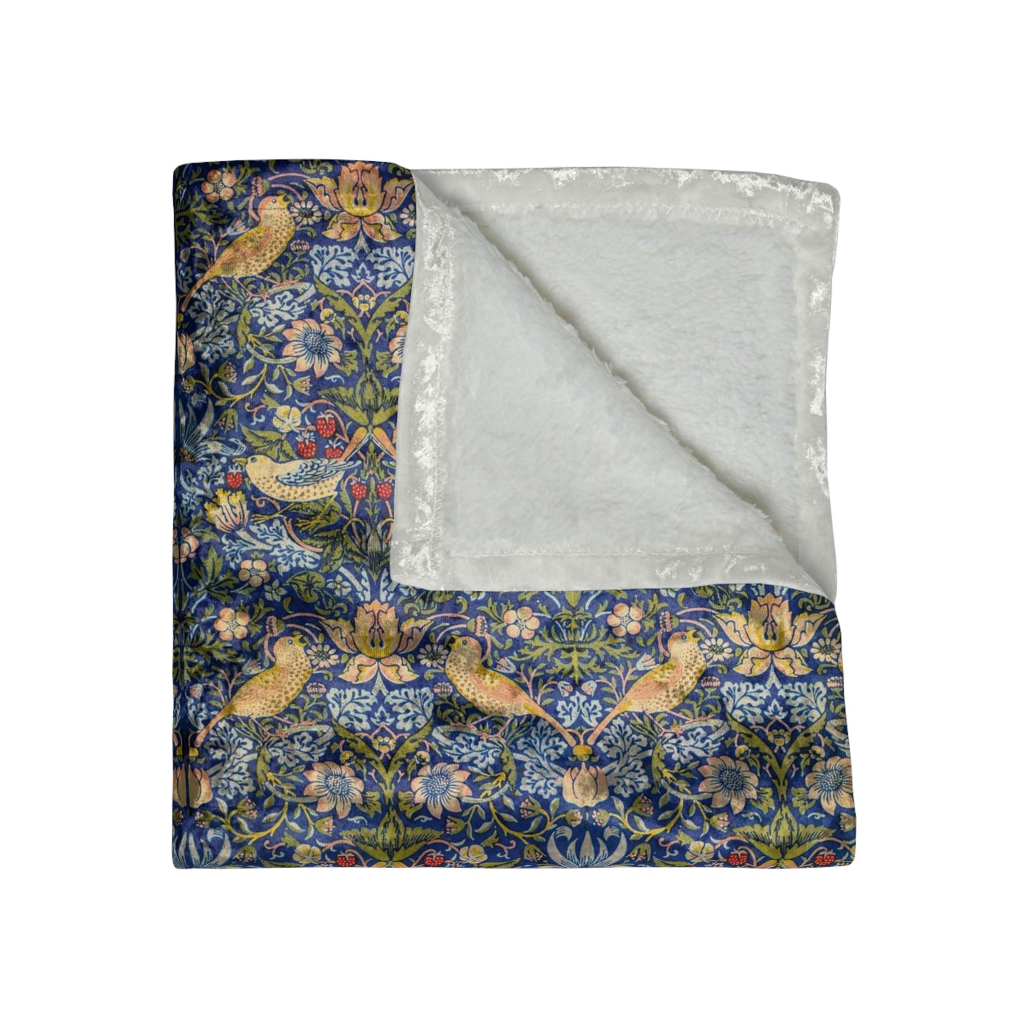William Morris & Co Lush Crushed Velvet Blanket - Strawberry Collection (Indigo)