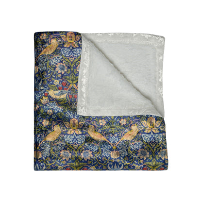 William Morris & Co Lush Crushed Velvet Blanket - Strawberry Collection (Indigo)