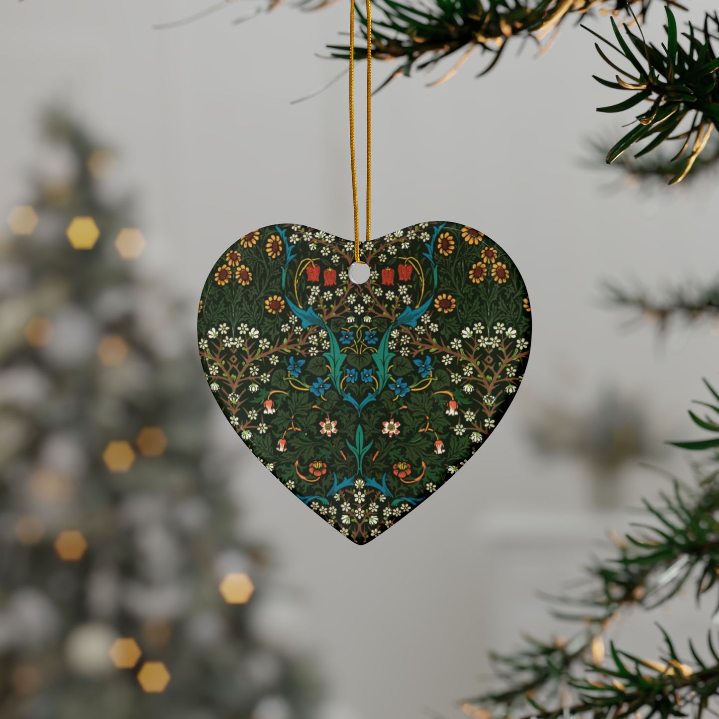 Ceramic Christmas Ornaments inspired by William Morris - Tulip Collection - Double Sided Print: 1pc, 3pcs, 5pcs, 10pcs