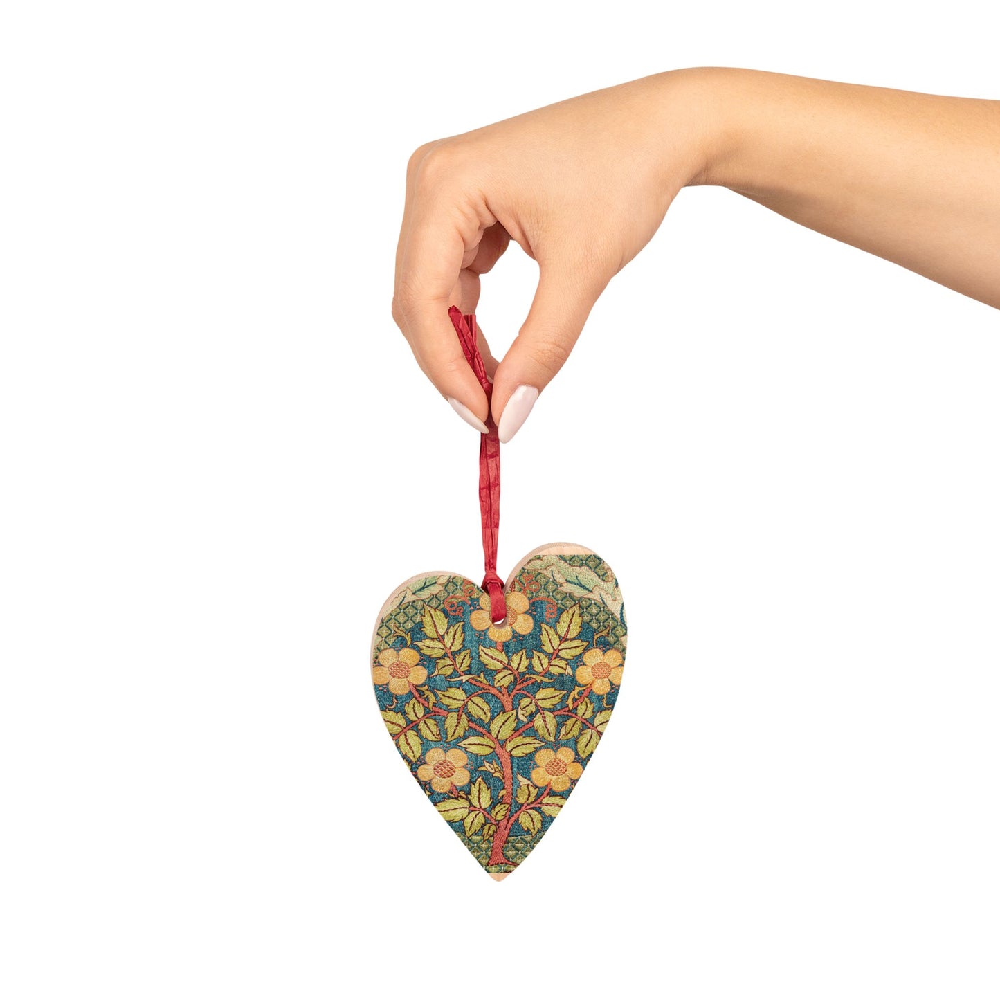 Wooden Christmas Ornaments inspired by William Morris - Rose Wreath Collection