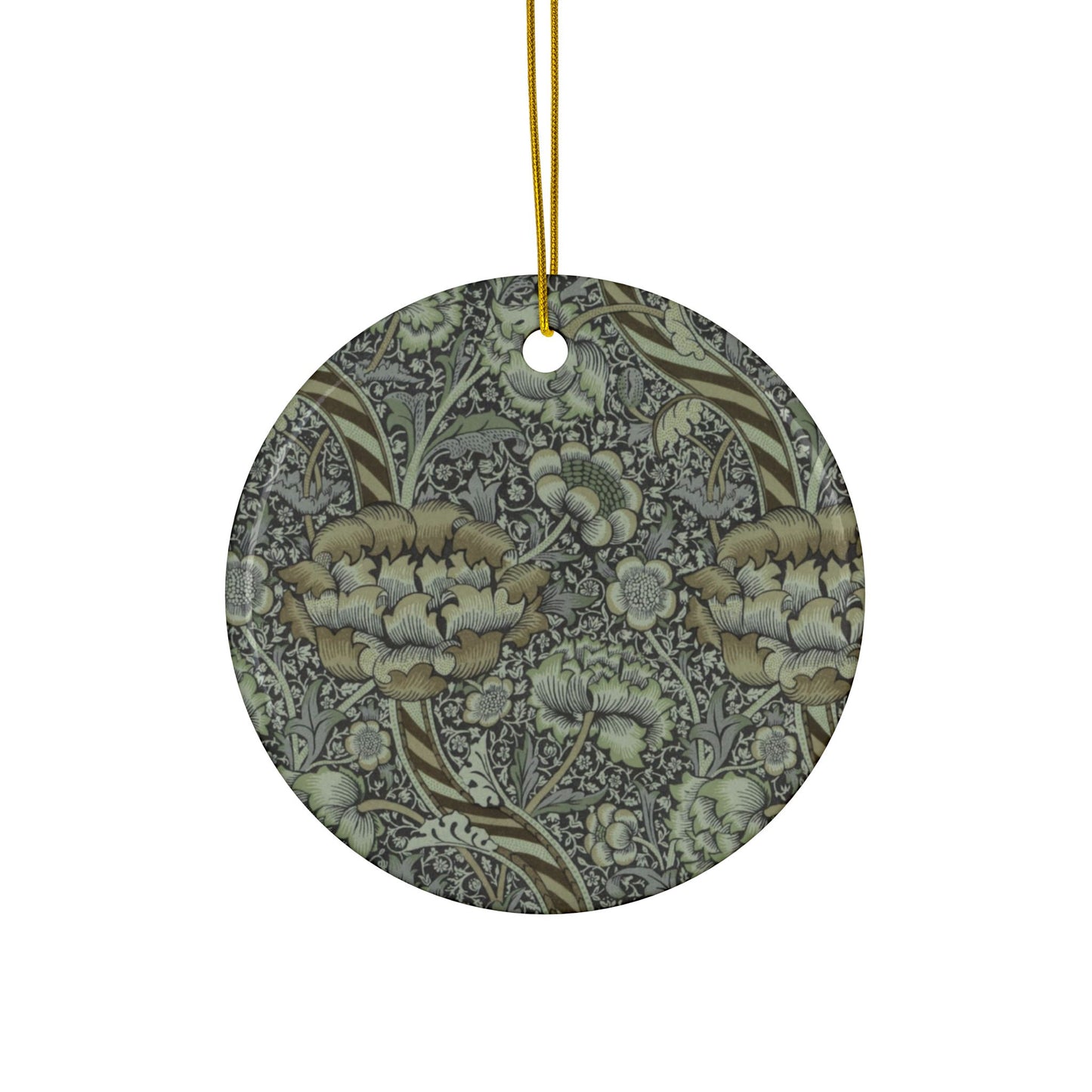 Ceramic Christmas Ornaments inspired by William Morris - Wandle Collection (Grey) - Double Sided Print: 1pc, 3pcs, 5pcs, 10pcs