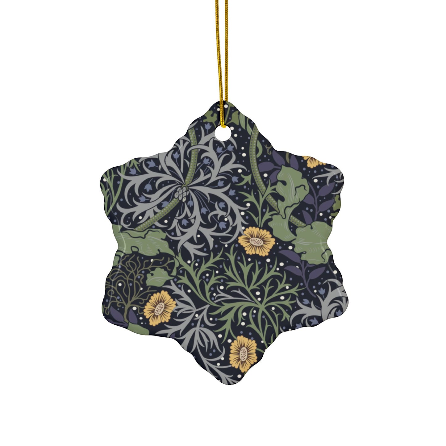 Ceramic Christmas Ornaments inspired by William Morris - Seaweed Collection (Yellow Flower) - Double Sided Print: 1pc, 3pcs, 5pcs, 10pcs