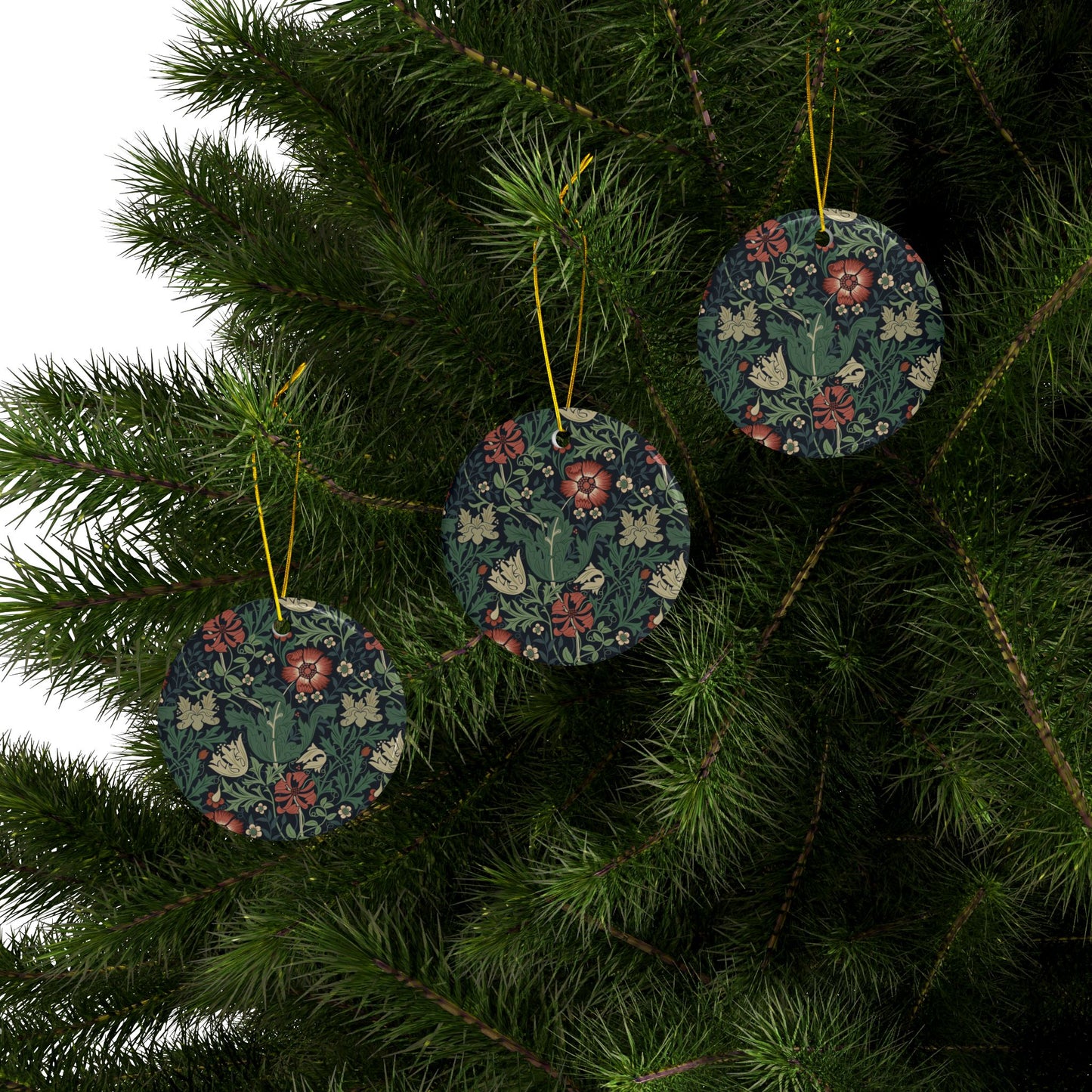 Ceramic Christmas Ornaments inspired by William Morris - Compton Collection (Hill Cottage) - Double Sided Print: 1pc, 3pcs, 5pcs, 10pcs