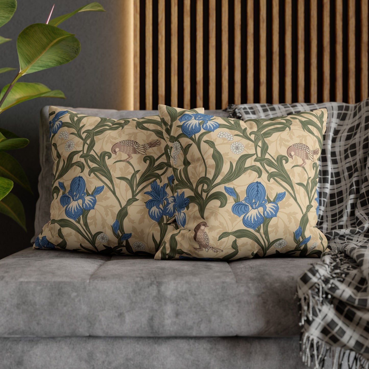 Faux Suede Cushion Cover inspired by William Morris - Blue Iris Collection