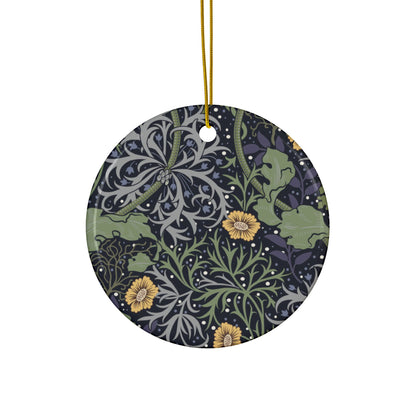 Ceramic Christmas Ornaments inspired by William Morris - Seaweed Collection (Yellow Flower) - Double Sided Print: 1pc, 3pcs, 5pcs, 10pcs