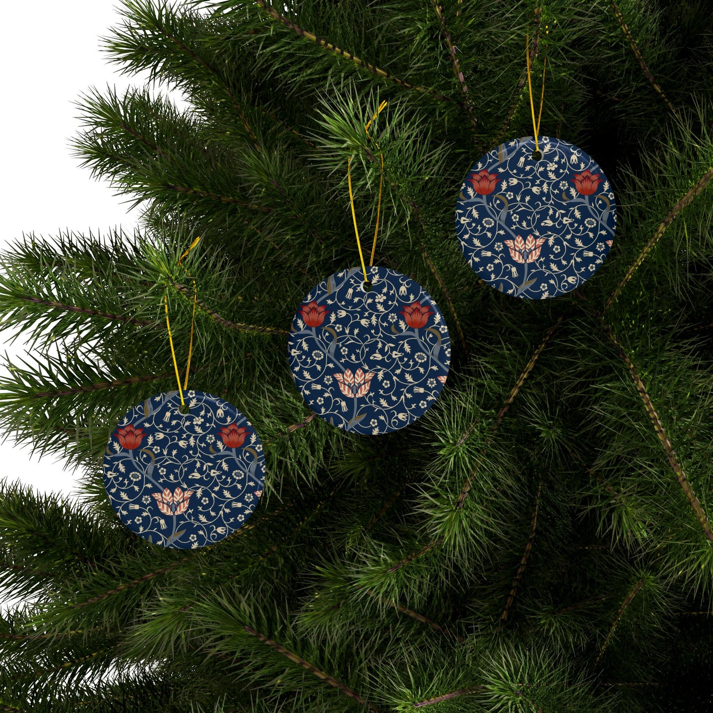 Ceramic Christmas Ornaments inspired by William Morris - Medway Collection - Double Sided Print: 1pc, 3pcs, 5pcs, 10pcs