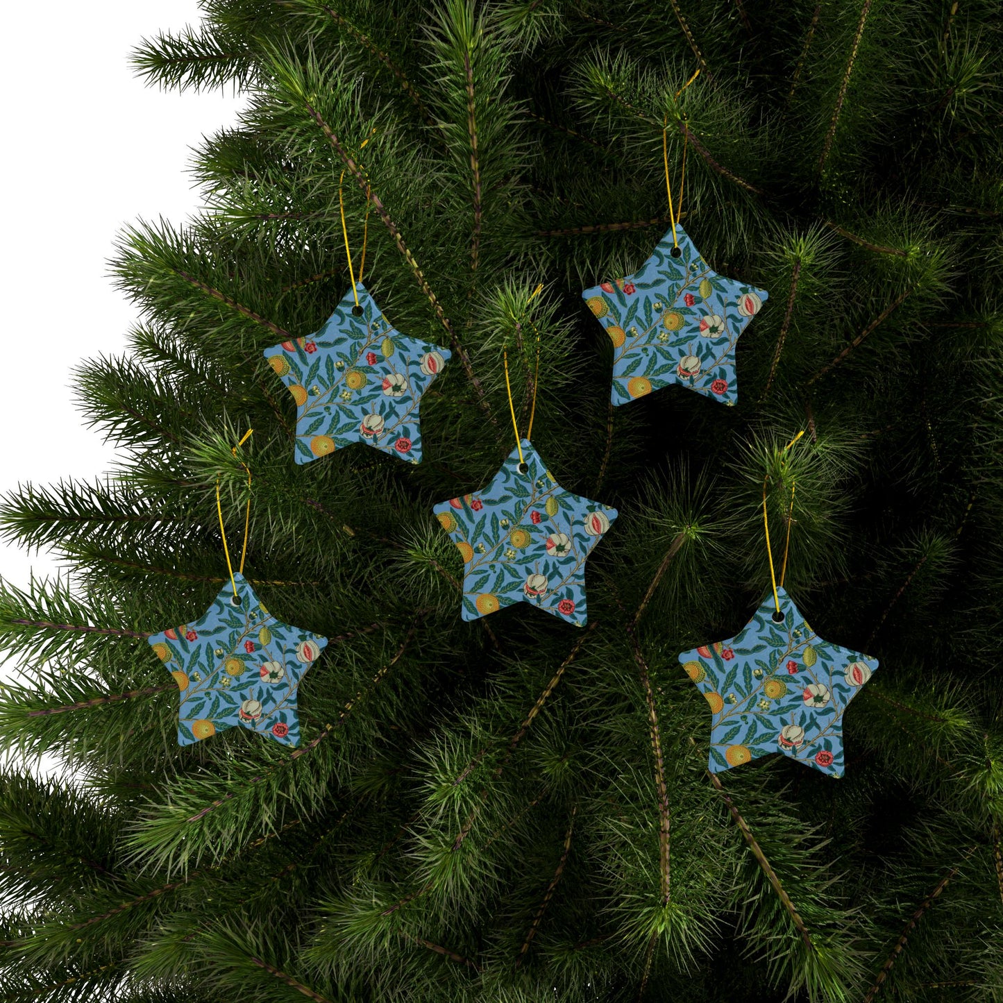 Ceramic Christmas Ornaments inspired by William Morris - Four Fruits Collection (Sky) - Double Sided Print: 1pc, 3pcs, 5pcs, 10pcs