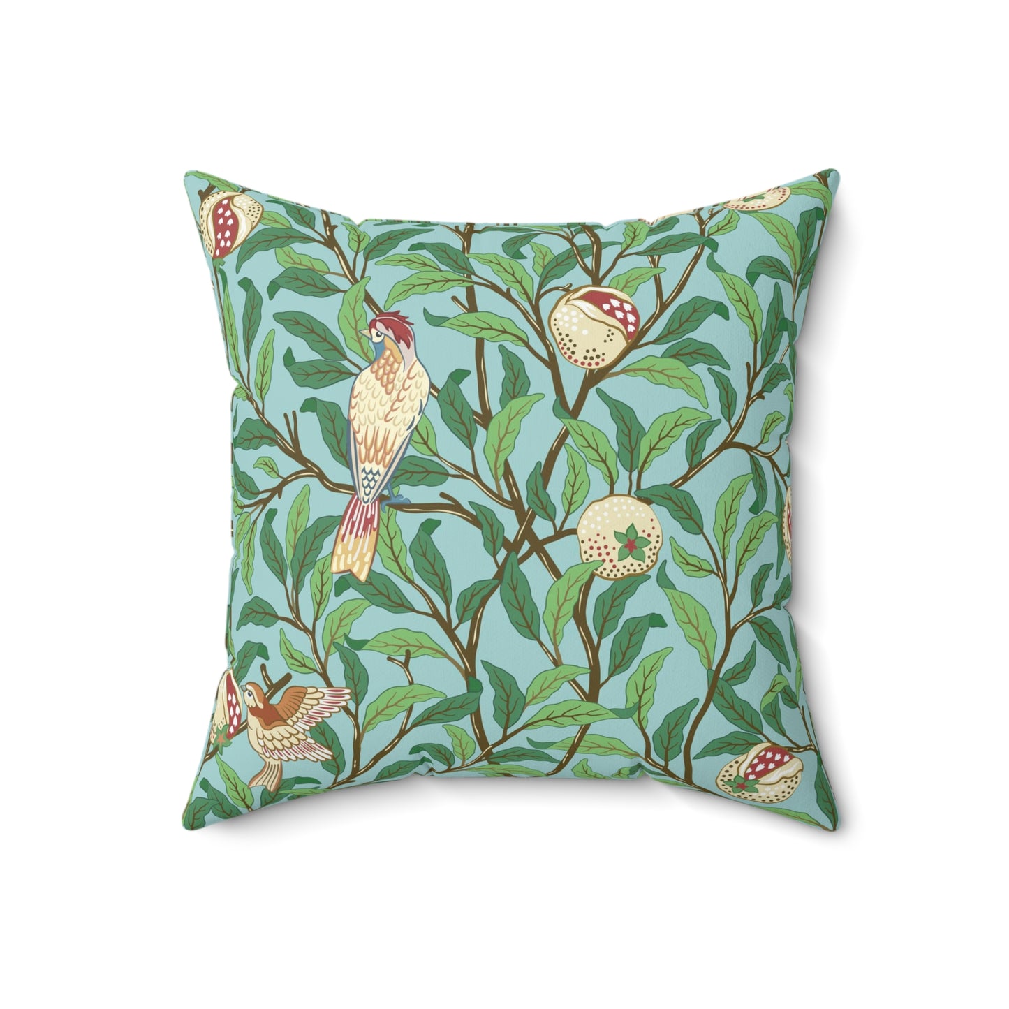 Faux Suede Cushion inspired by William Morris - Bird and Pomegranate Collection (Tiffany Blue)