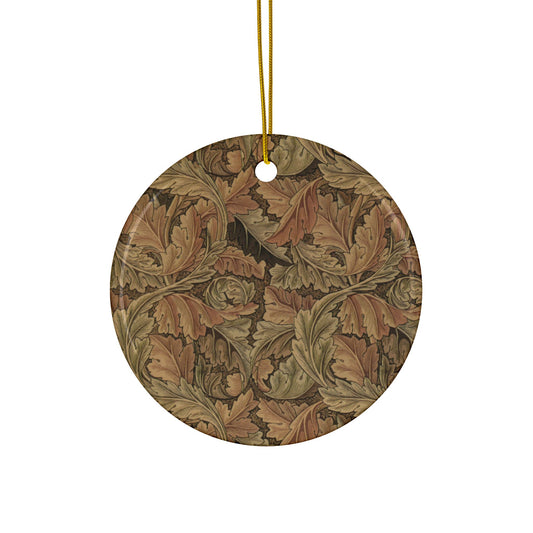 Ceramic Christmas Ornaments inspired by William Morris - Acanthus Collection (Brown) - Double Sided Print: 1pc, 3pcs, 5pcs, 10pcs