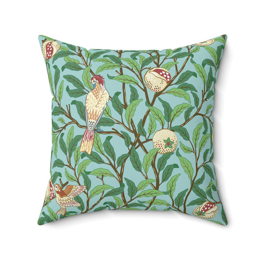 Faux Suede Cushion inspired by William Morris - Bird and Pomegranate Collection (Tiffany Blue)