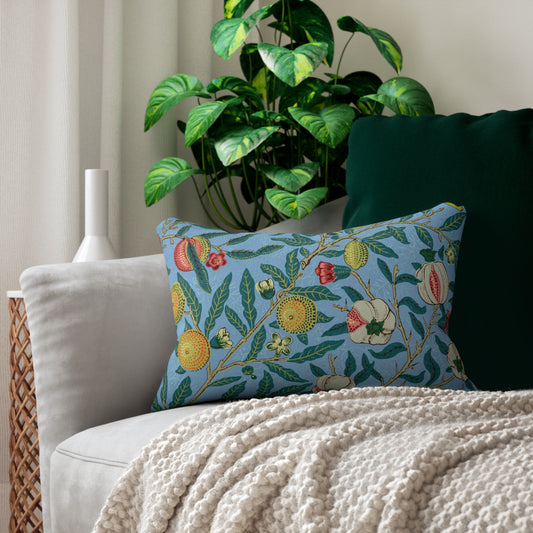 Botanical Floral Lumbar Pillow - Blue Fruit & Blossom Throw Pillow