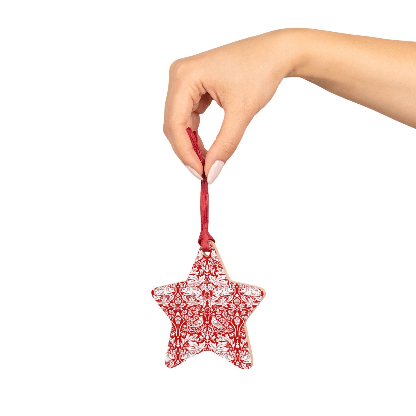 Wooden Christmas Ornaments inspired by William Morris - Brer Rabbit Collection (Red)