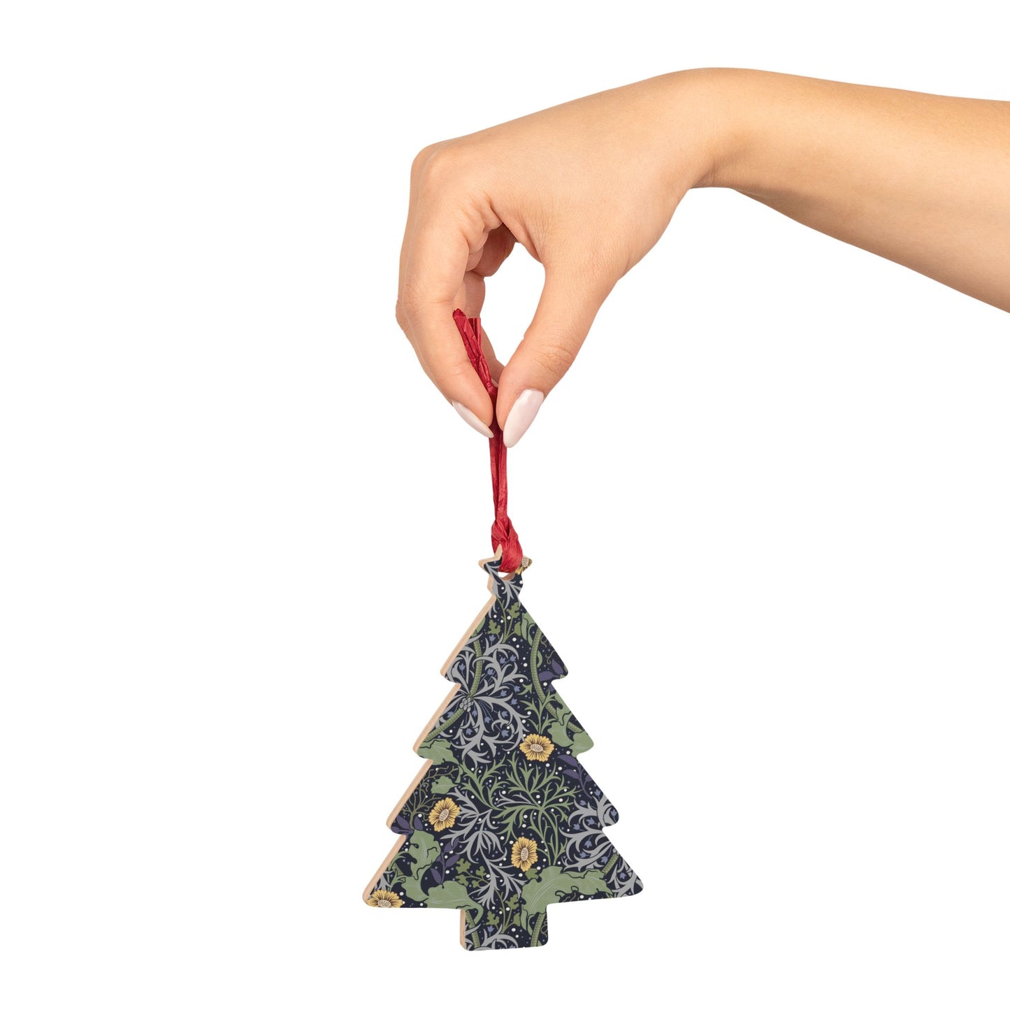 Wooden Christmas Ornaments inspired by William Morris - Seaweed Collection (Yellow Flower)