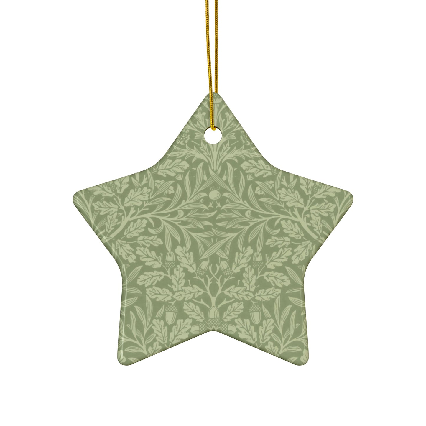 Ceramic Christmas Ornaments inspired by William Morris - Acorn & Oak Leaves (Green) Collection - Double Sided Print: 1pc, 3pcs, 5pcs, 10pcs